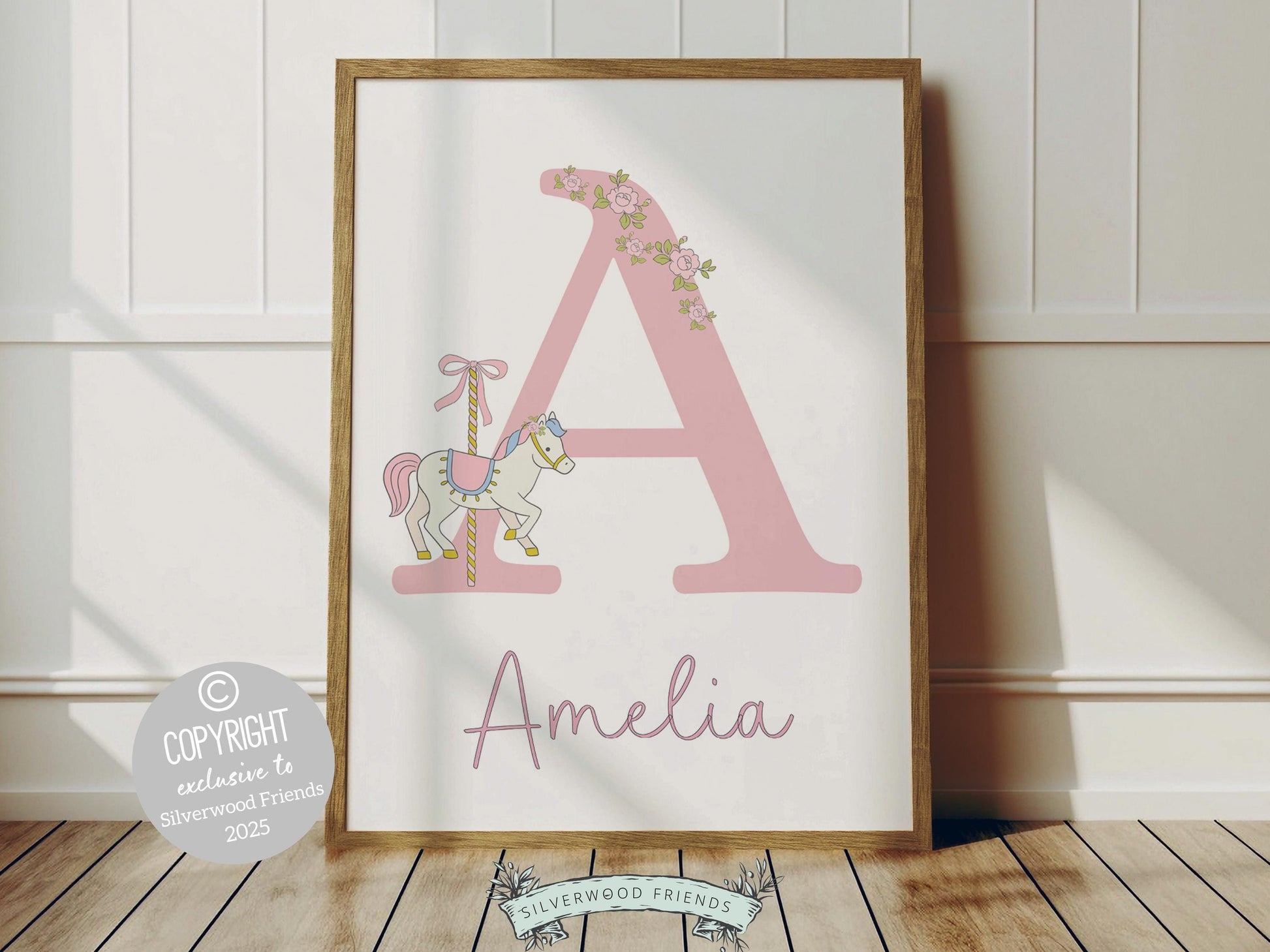 Pink Carousel Nursery Prints, Nursery Wall Art, Baby Girl Whimsical Princess Nursery Decor,Toddler Girl Pastel Room Wall Decor Digital Print