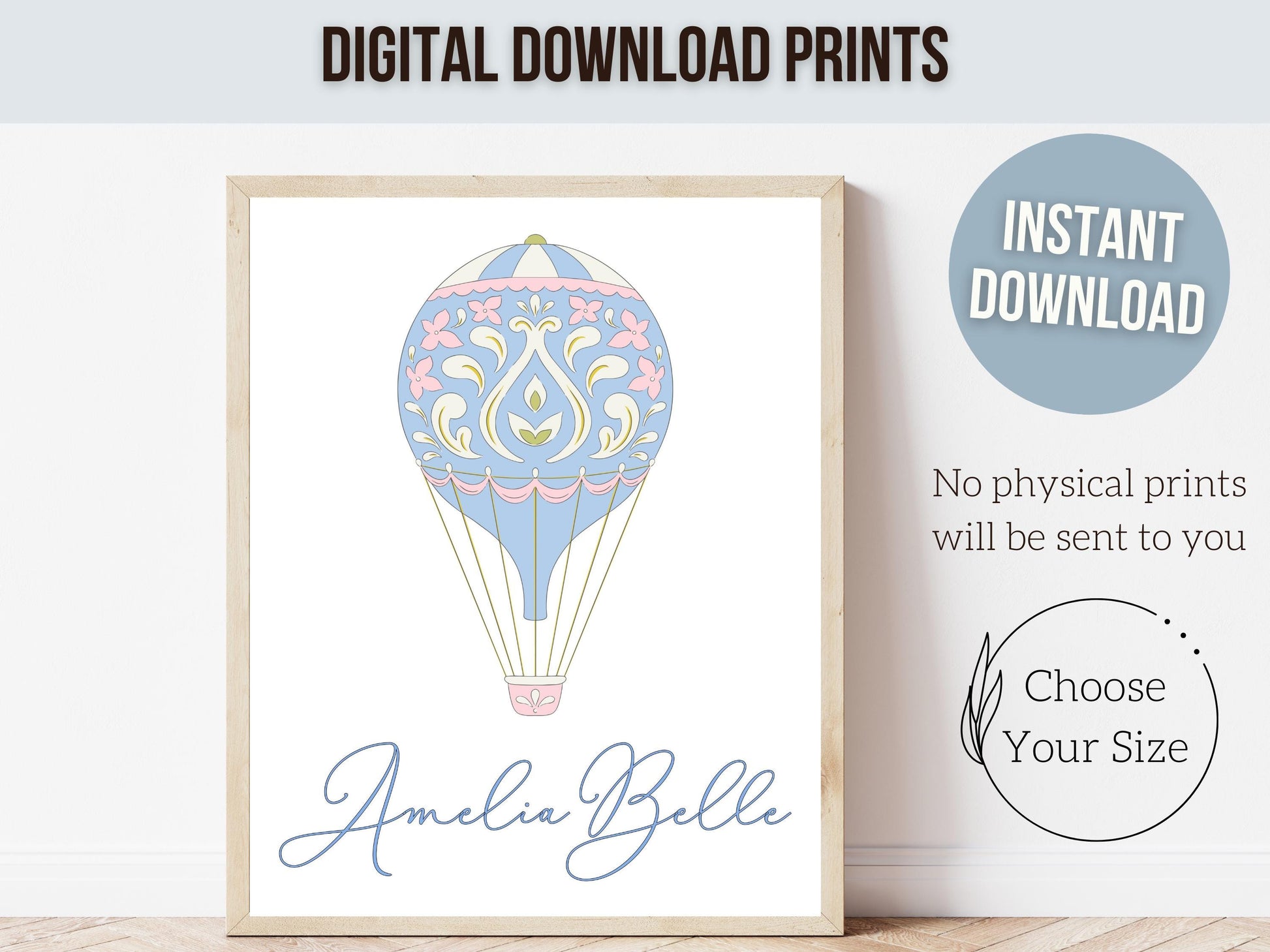 Pink Hot Air Balloon Nursery Prints, Nursery Wall Art, Baby Girl Whimsical Nursery Decor, Toddler Girl Pastel Room Wall Decor Digital Print