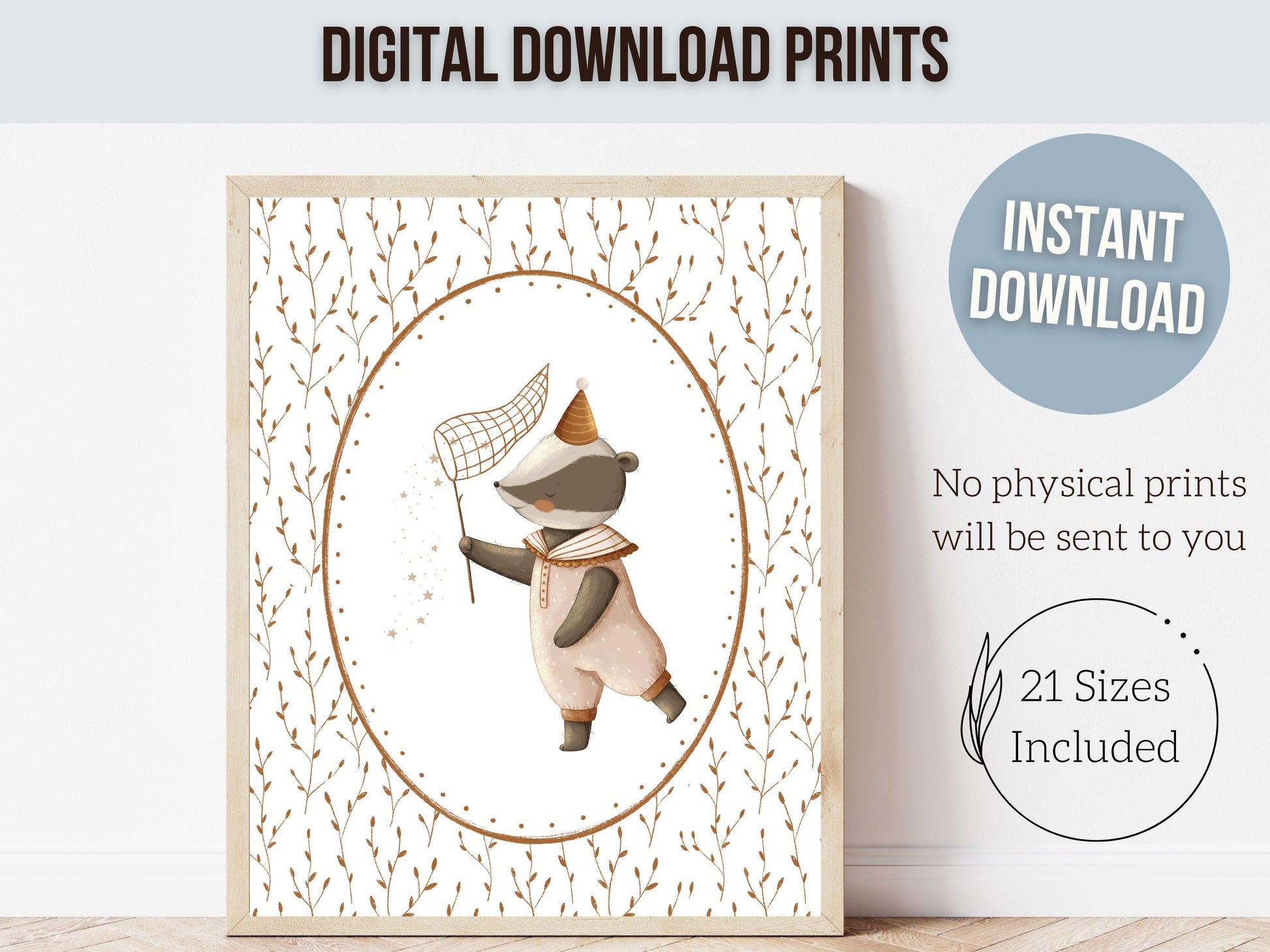 Boho Woodland Nursery Prints, Vintage Woodland Animal Nursery Decor, Vintage Woodland Raccoon Nursery Wall Art,Neutral Nursery Digital Print