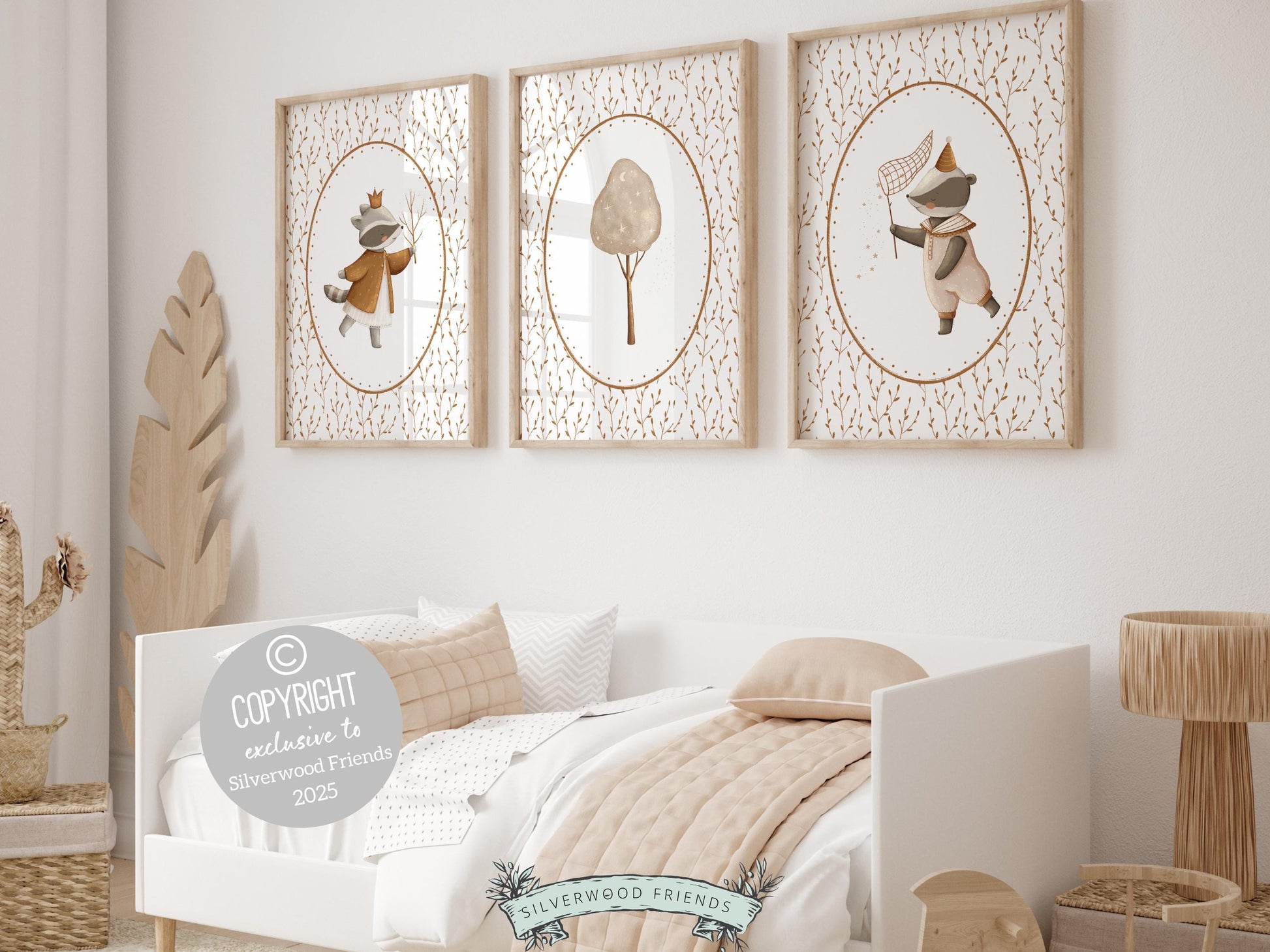 Boho Woodland Nursery Prints, Vintage Woodland Animal Nursery Decor, Vintage Woodland Raccoon Nursery Wall Art,Neutral Nursery Digital Print