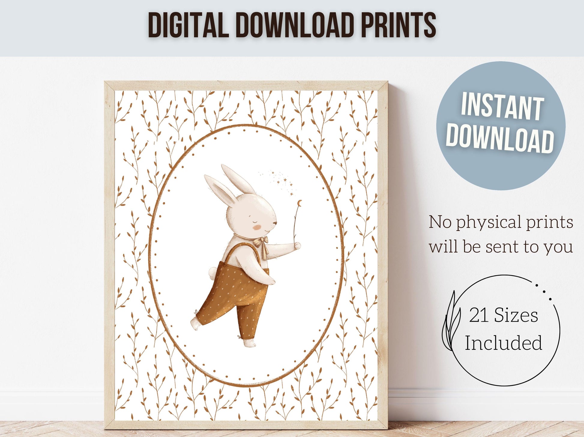 Woodland Bunny Nursery Prints, Woodland Animal Nursery Decor, Neutral Boho Woodland Bunny Nursery Wall Art, Moon Star Nursery Digital Print