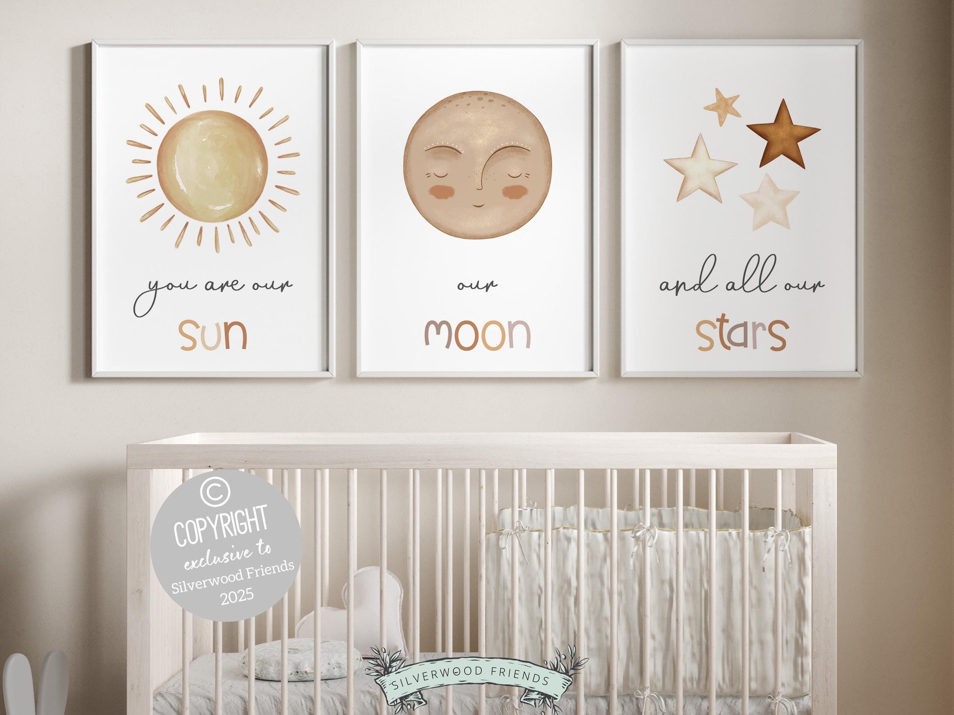 You Are Our Sun Our Moon And All Our Stars Boho Nursery Prints, Gender Neutral Unisex Nursery Decor, Kids Boho Playroom Decor Digital Prints