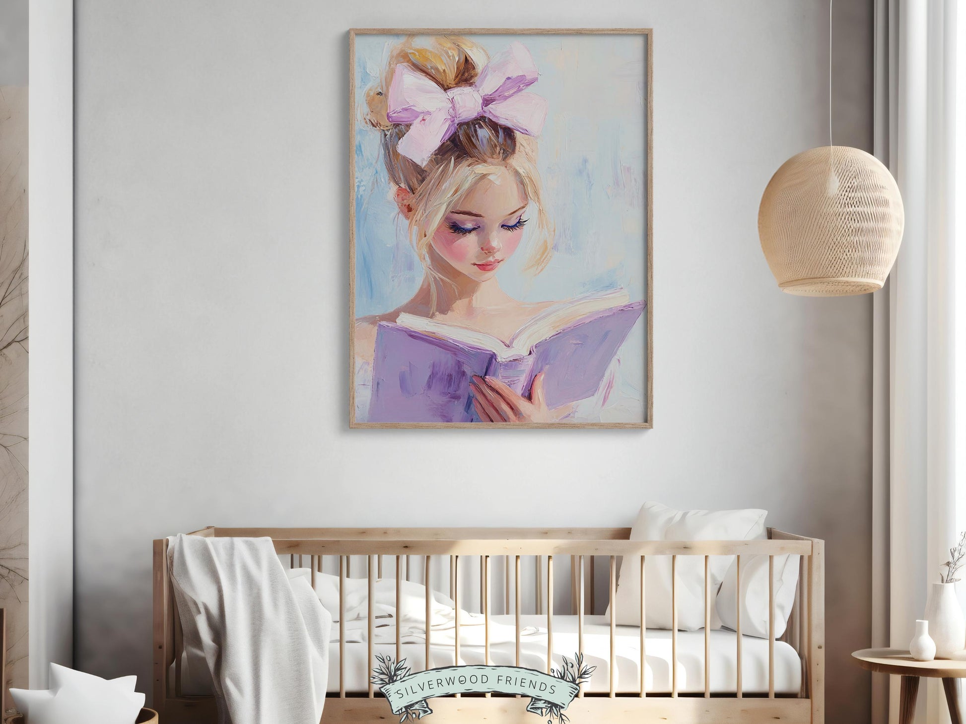 Blonde Girl Reading Painting, Pastel Book Nook Wall Art Print, Preppy College Dorm Bookish Wall Decor, Reading Playroom Poster Digital Print
