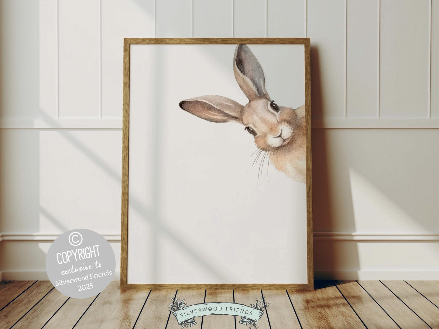Peeking Bunny Rabbit Nursery Prints, Woodland Forest Animal Bunny Nursery Decor, Bunny Rabbit Neutral Unisex Nursery Wall Art Digital Prints
