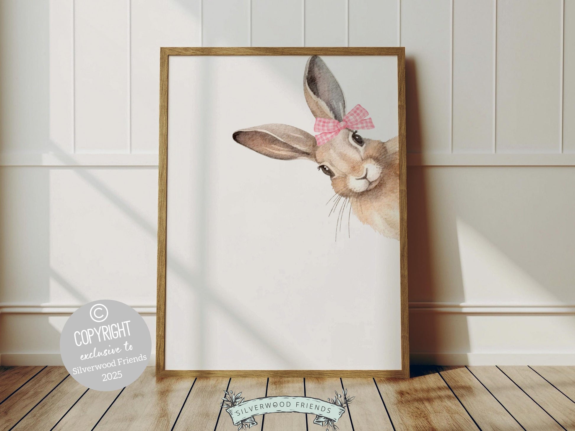 Peeking Bunny Nursery Prints, Baby Girl Pink Woodland Animal Bunny Nursery Decor, Baby Girl Bunny Rabbit Bow Nursery Wall Art Digital Prints