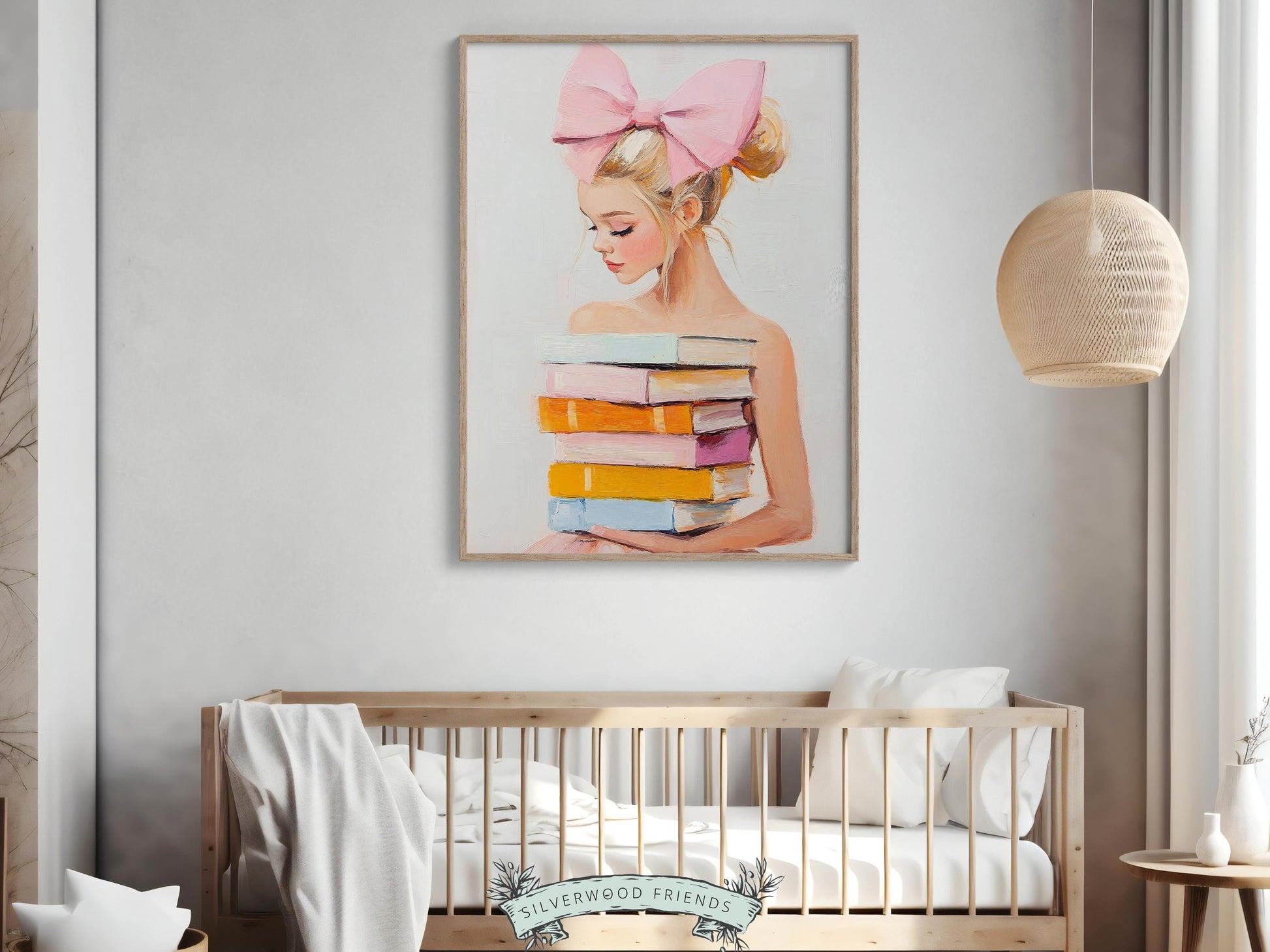 Blonde Girl Reading Poster Print, Pastel Book Nook Library Wall Art Print, Pink Girly Bookish Library Decor Apartment Wall Art Digital Print