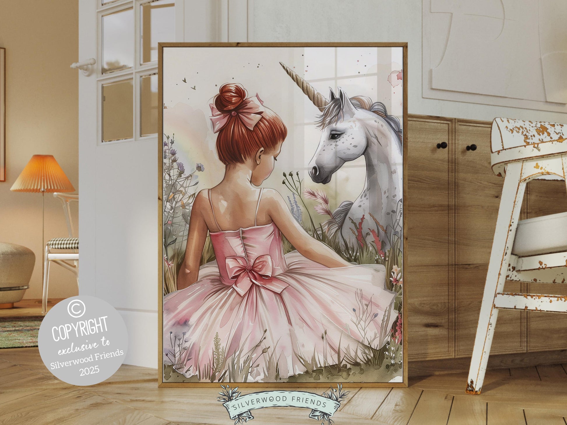 Baby Girl Unicorn Nursery Print, Unicorn Ballerina Nursery Decor, Wildflower Nursery Wall Art, Floral Ballet Fantasy Nursery Digital Print