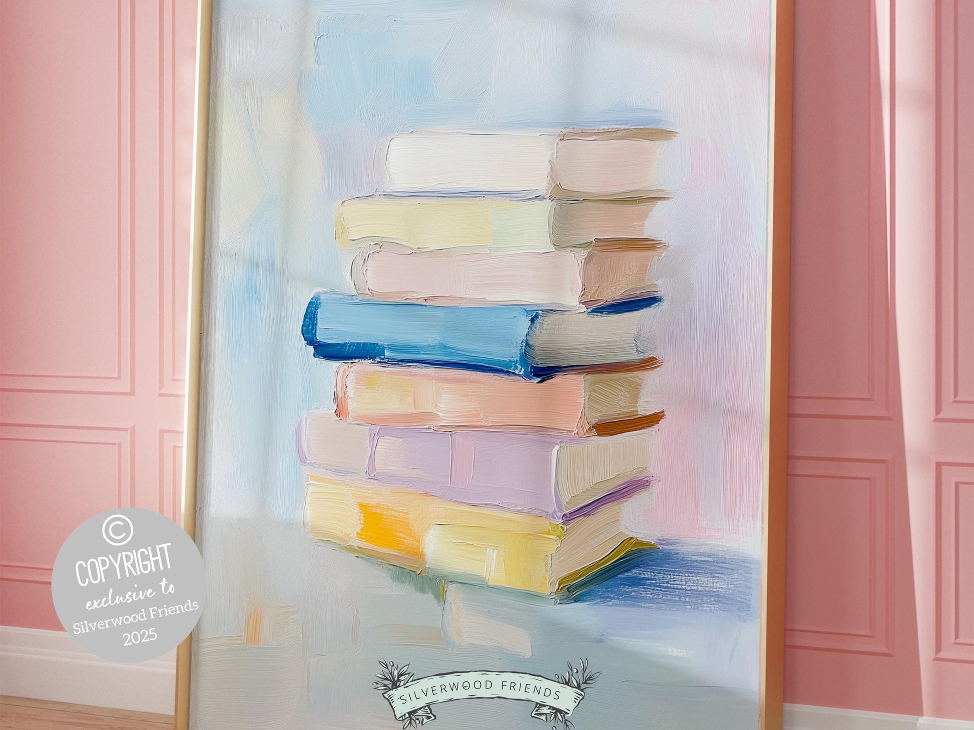 Pastel Book Poster Print, Pastel Book Nook Library Wall Art Print, Pink Girly Dorm Room Bookish Wall Decor, Apartment Wall Art Digital Print