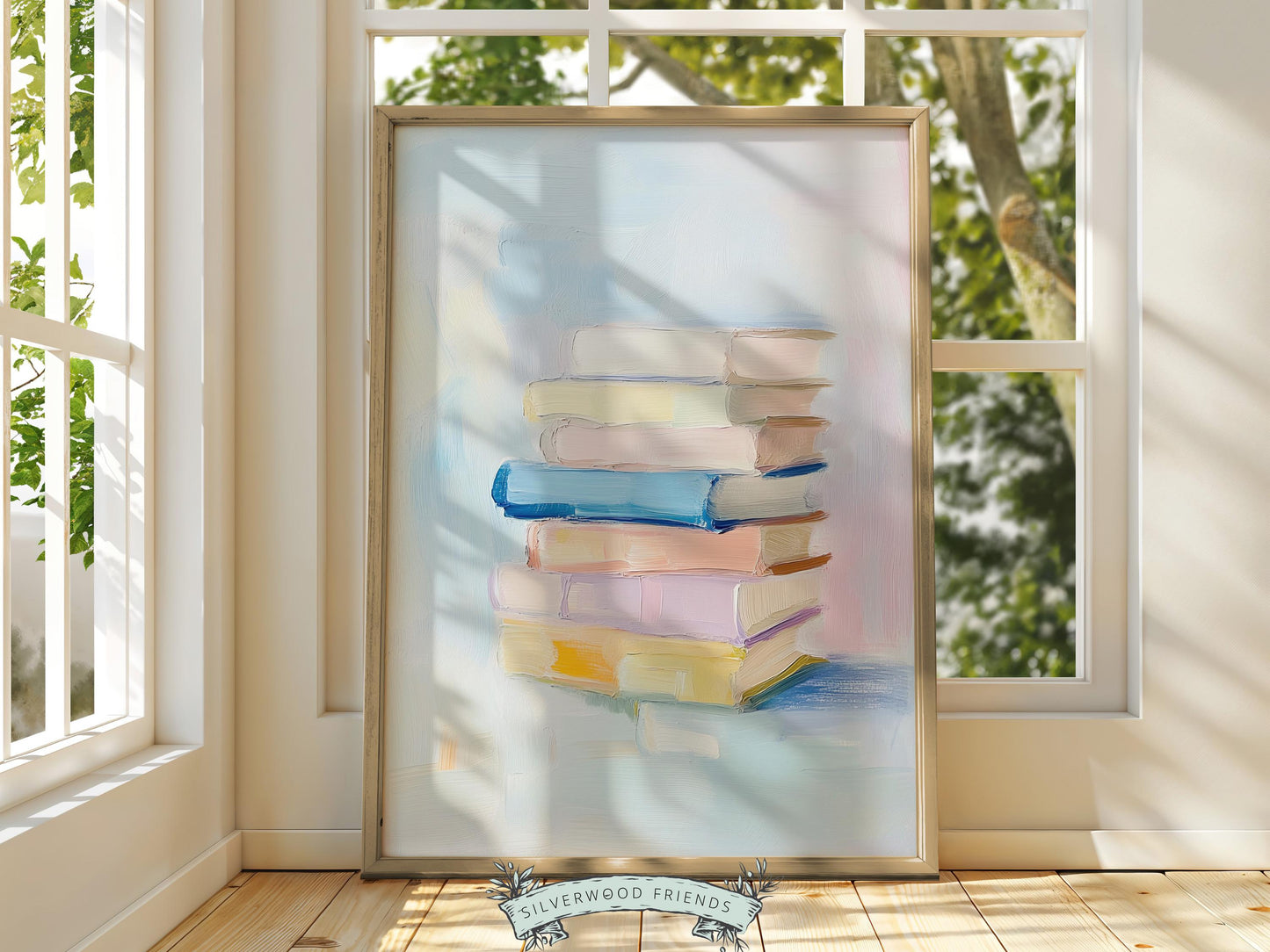 Pastel Book Poster Print, Pastel Book Nook Library Wall Art Print, Pink Girly Dorm Room Bookish Wall Decor, Apartment Wall Art Digital Print