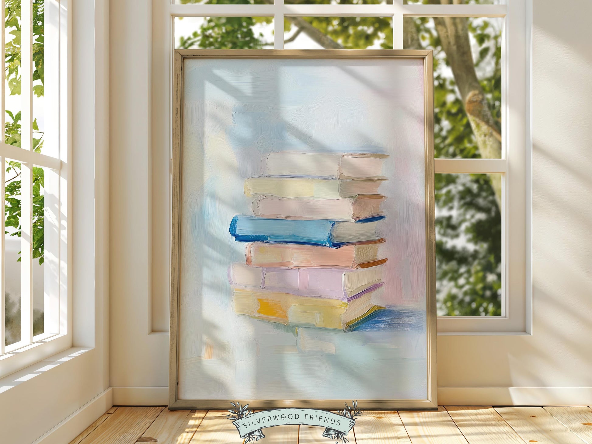Pastel Book Poster Print, Pastel Book Nook Library Wall Art Print, Pink Girly Dorm Room Bookish Wall Decor, Apartment Wall Art Digital Print