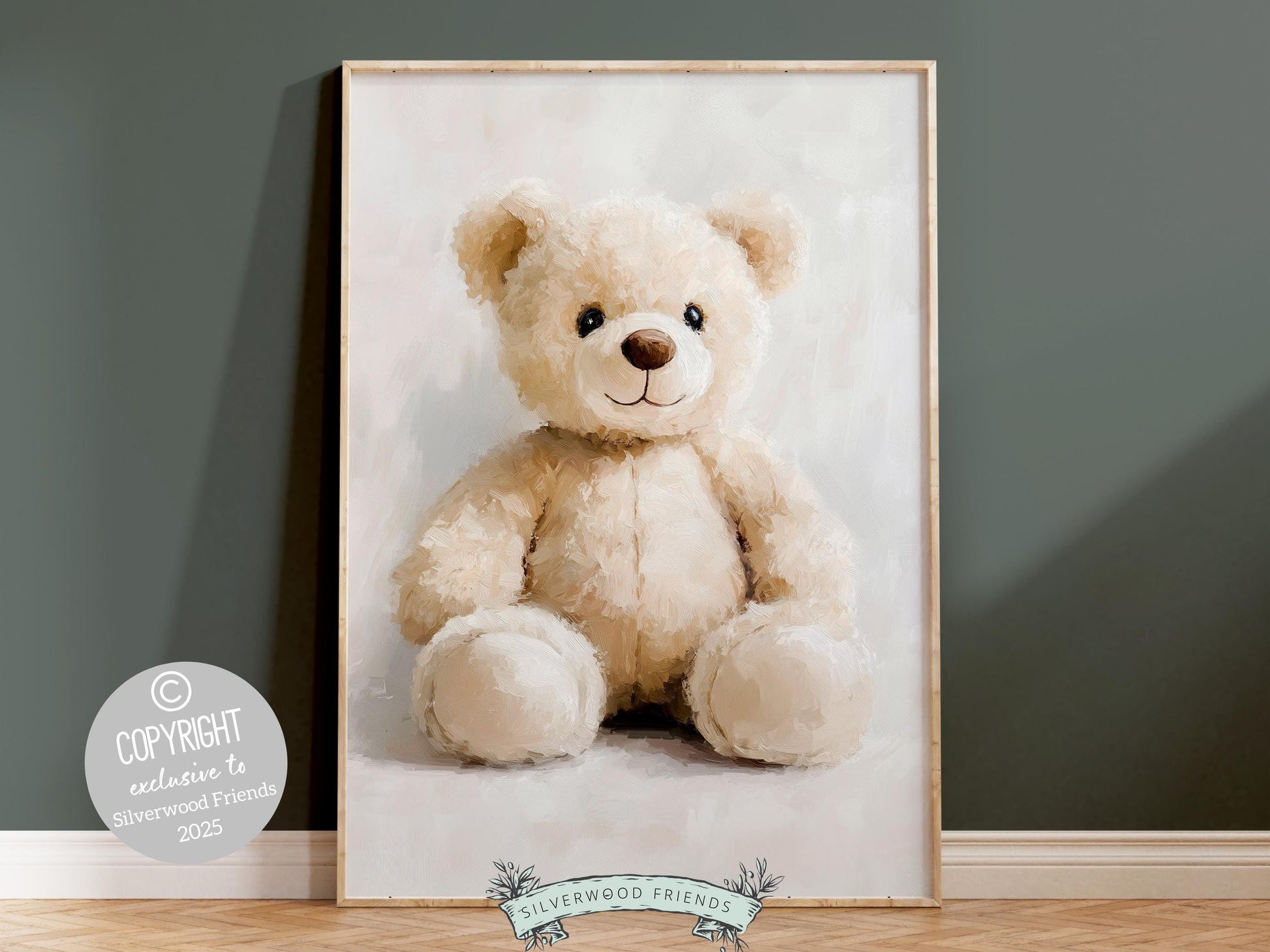 Teddy Bear Nursery Print, Baby Boy Beige Brown Teddy Bear Nursery Decor, Neutral Teddy Bear Nursery Wall Art, Watercolor Bear Digital Print