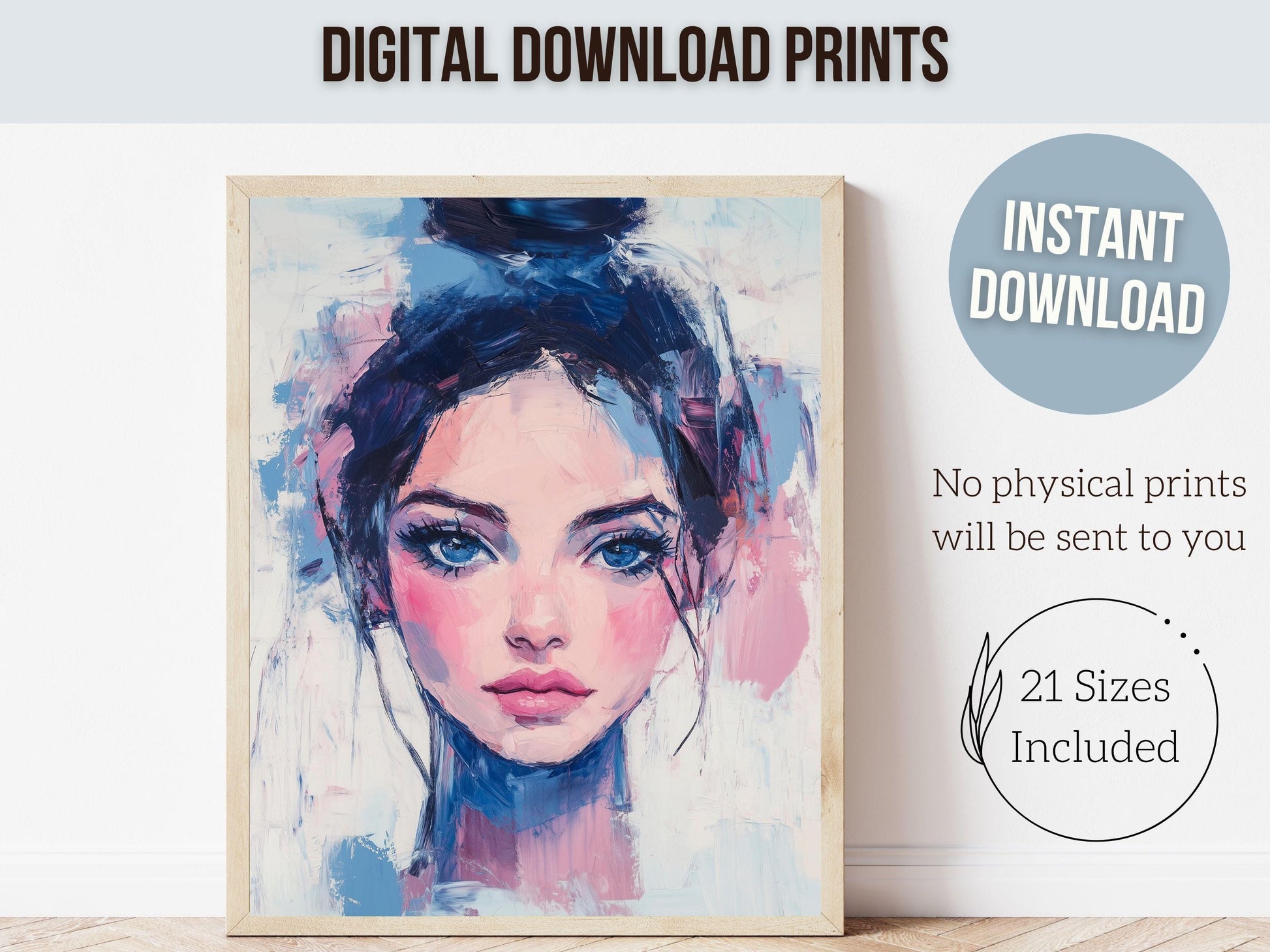 Girl's Colorful Modern Pop Art Print, Trendy Pink Dorm Room Wall Art, Maximalist Artwork, Modern Pink Blue Aesthetic Wall Art Digital Print