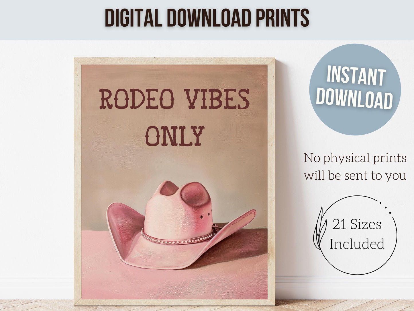 Pink Cowboy Hat Print, Rodeo Vibes Only Print, Country Coastal Cowgirl Nursery Print, Teen Girl Country Western Wall Decor Digital Print