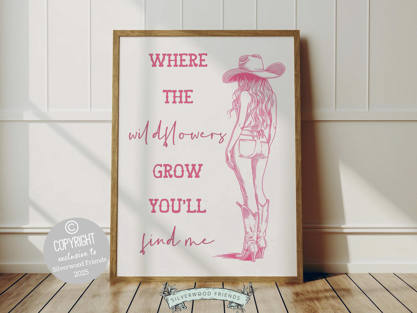 Pink Cowboy Print, Country Coastal Cowgirl Nursery Print, Trendy Western Wall Decor, Girly Teen Girl Country Cowboy Wall Decor Digital Print