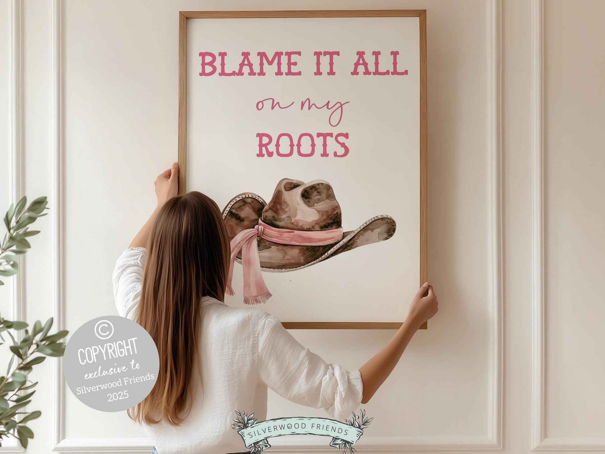 Blame It All On My Roots Pink Cowgirl Hat Print, Cowgirl Nursery Print, Pink Western Wall Decor, Teen Girl Country Wall Decor Digital Print