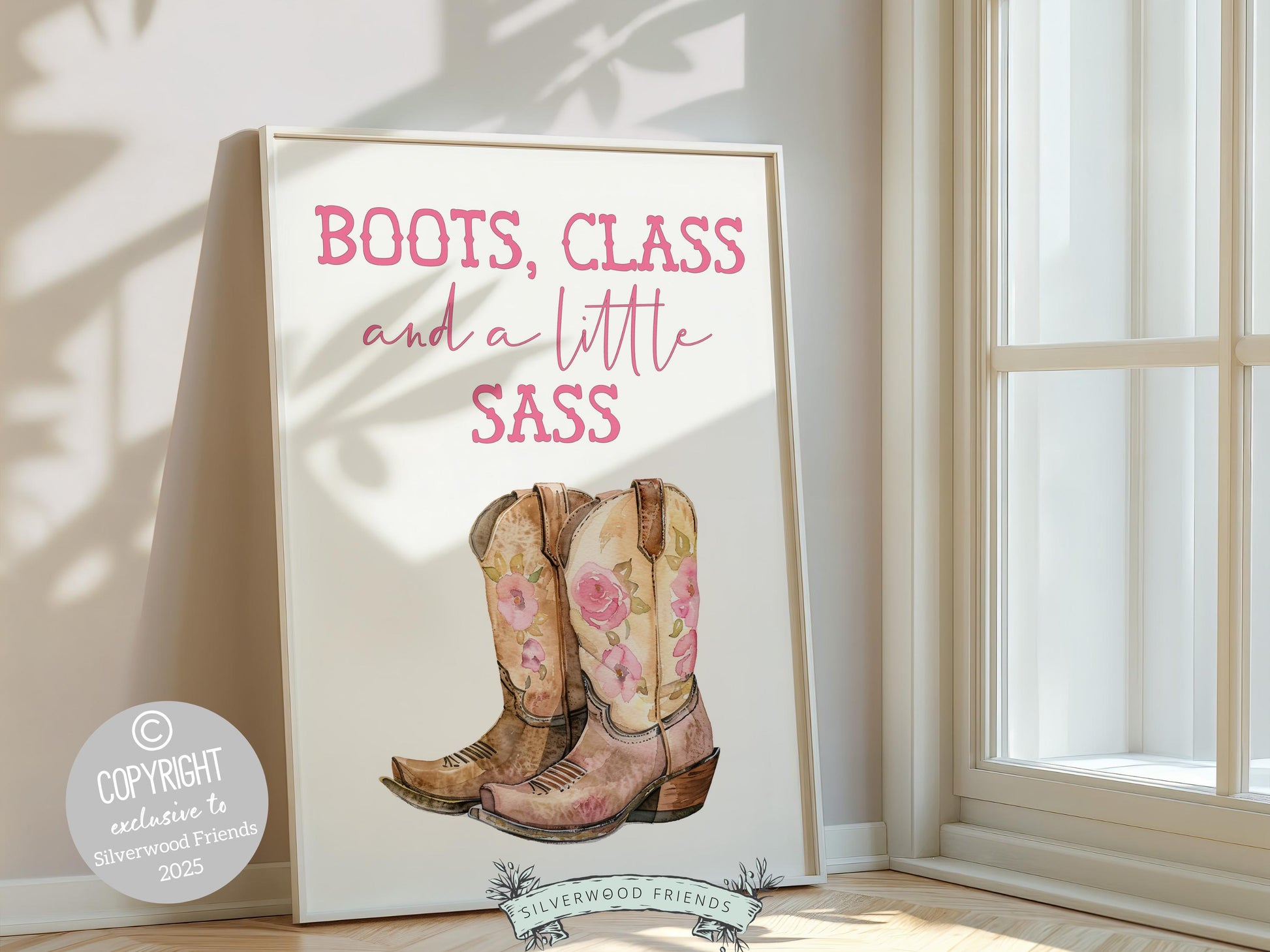 Pink Cowboy Boots Print, Pink Cowgirl Boots Nursery Print, Pink Country Western Nursery Wall Art, Teen Girl Country Wall Decor Digital Print