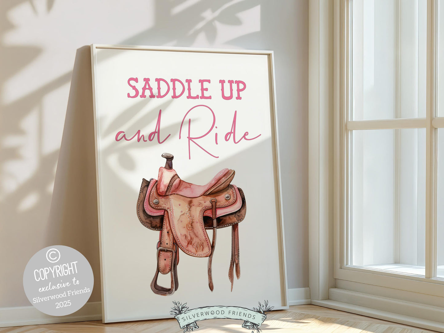 Pink Cowboy Saddle Print, Baby Girl Cowgirl Nursery Print, Country Western Nursery Wall Art,Teen Girl Country Horse Wall Decor Digital Print