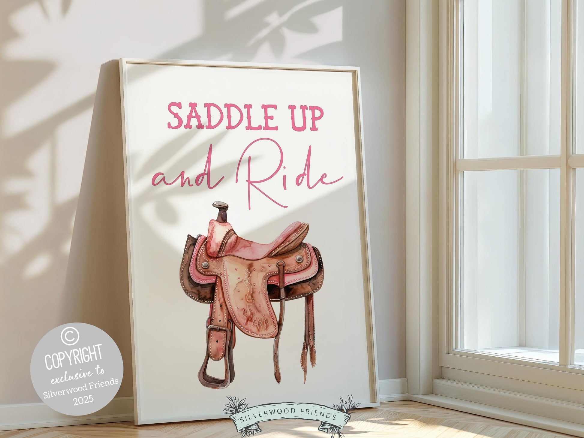 Pink Cowboy Saddle Print, Baby Girl Cowgirl Nursery Print, Country Western Nursery Wall Art,Teen Girl Country Horse Wall Decor Digital Print