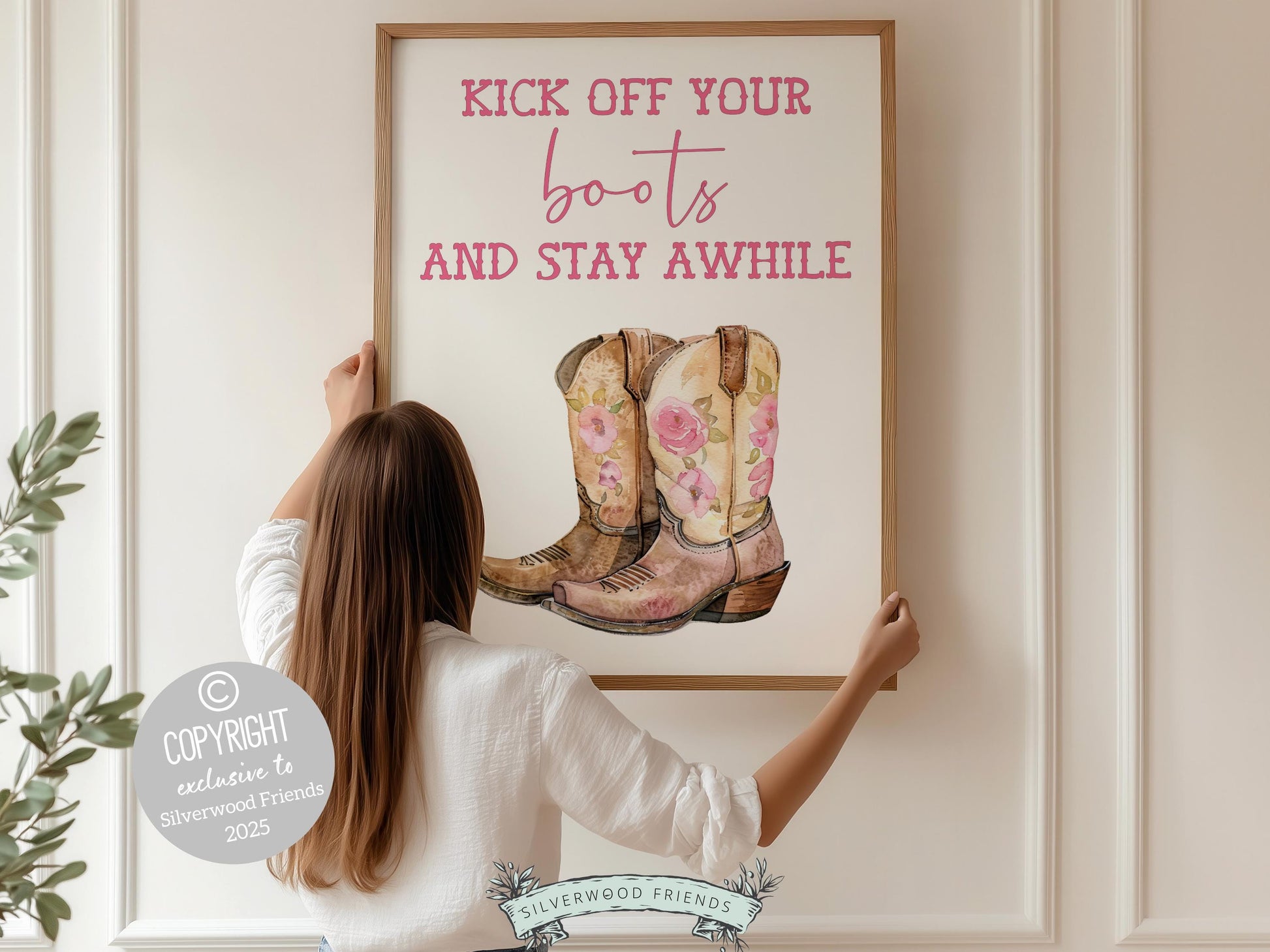 Pink Cowboy Boots Print, Pink Cowgirl Print, Pink Country Western Nursery Wall Art, Front Door Welcome Sign Digital Print
