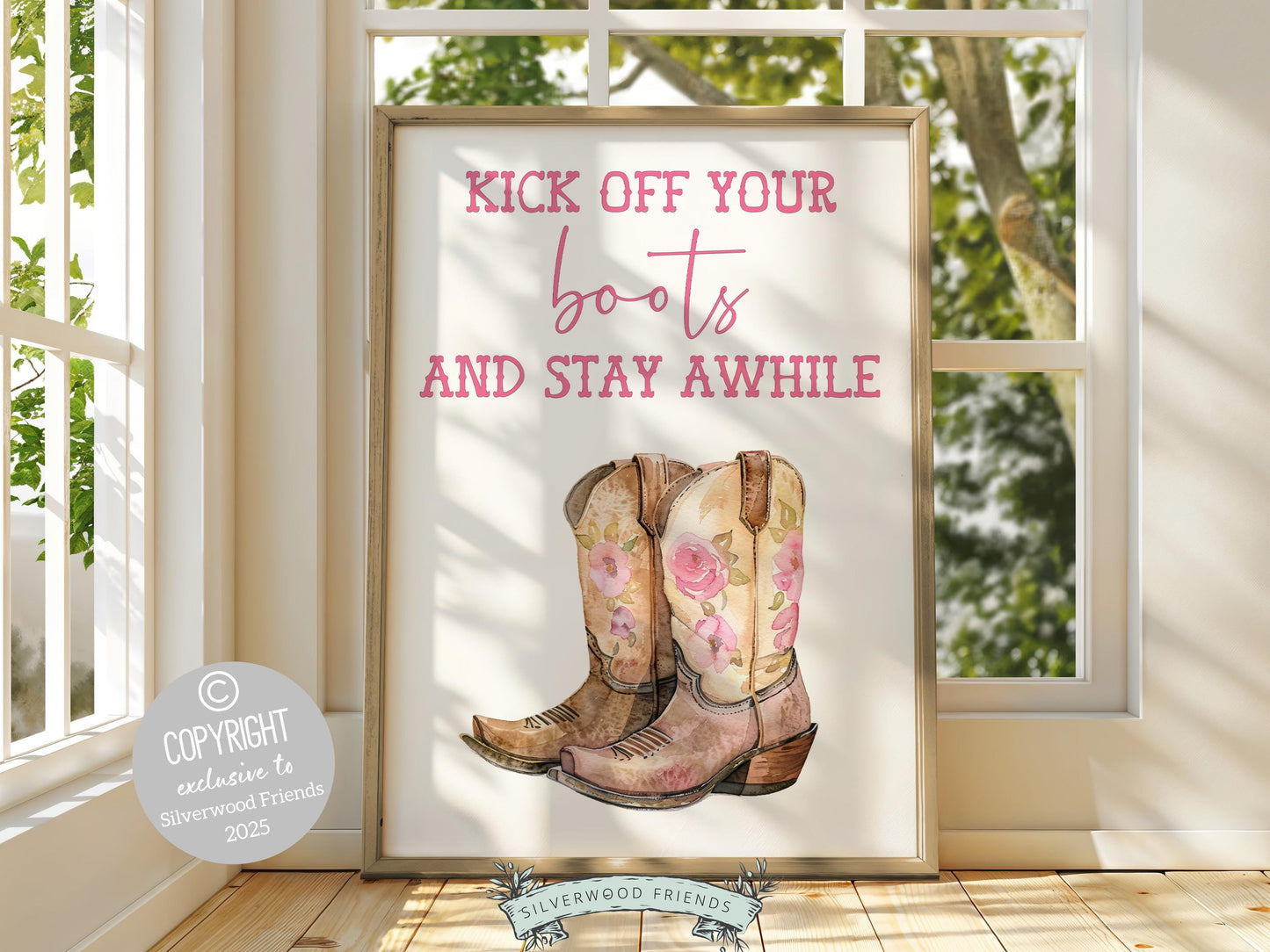 Pink Cowboy Boots Print, Pink Cowgirl Print, Pink Country Western Nursery Wall Art, Front Door Welcome Sign Digital Print