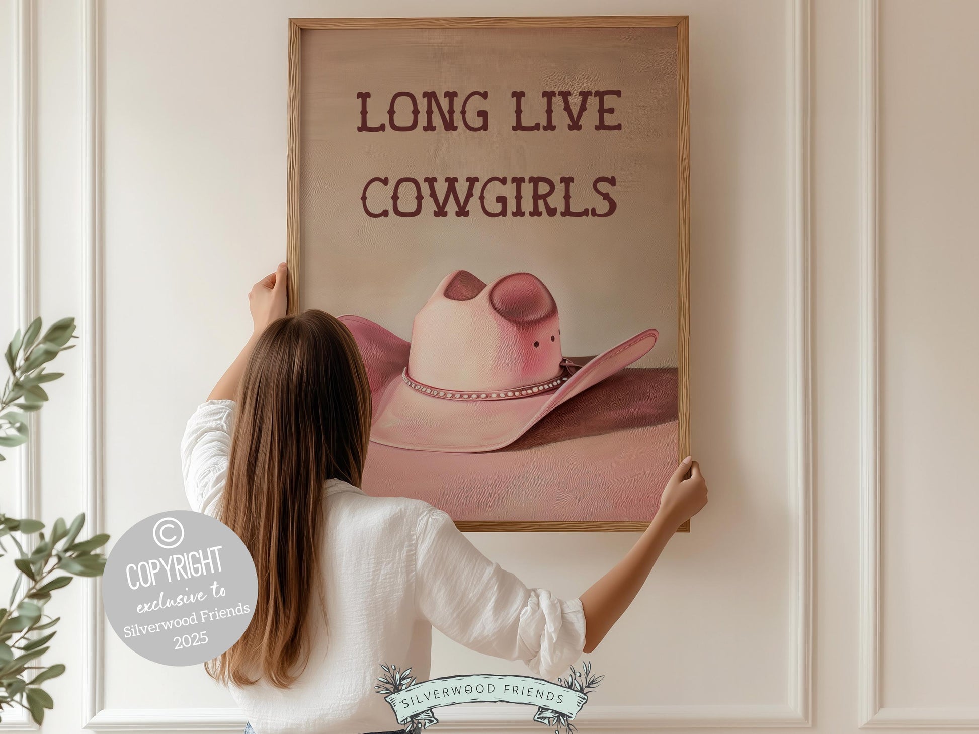 Pink Cowboy Hat Print, Long Live Cowgirls Print, Country Coastal Cowgirl Nursery Print, Teen Girl Country Western Wall Decor Digital Print