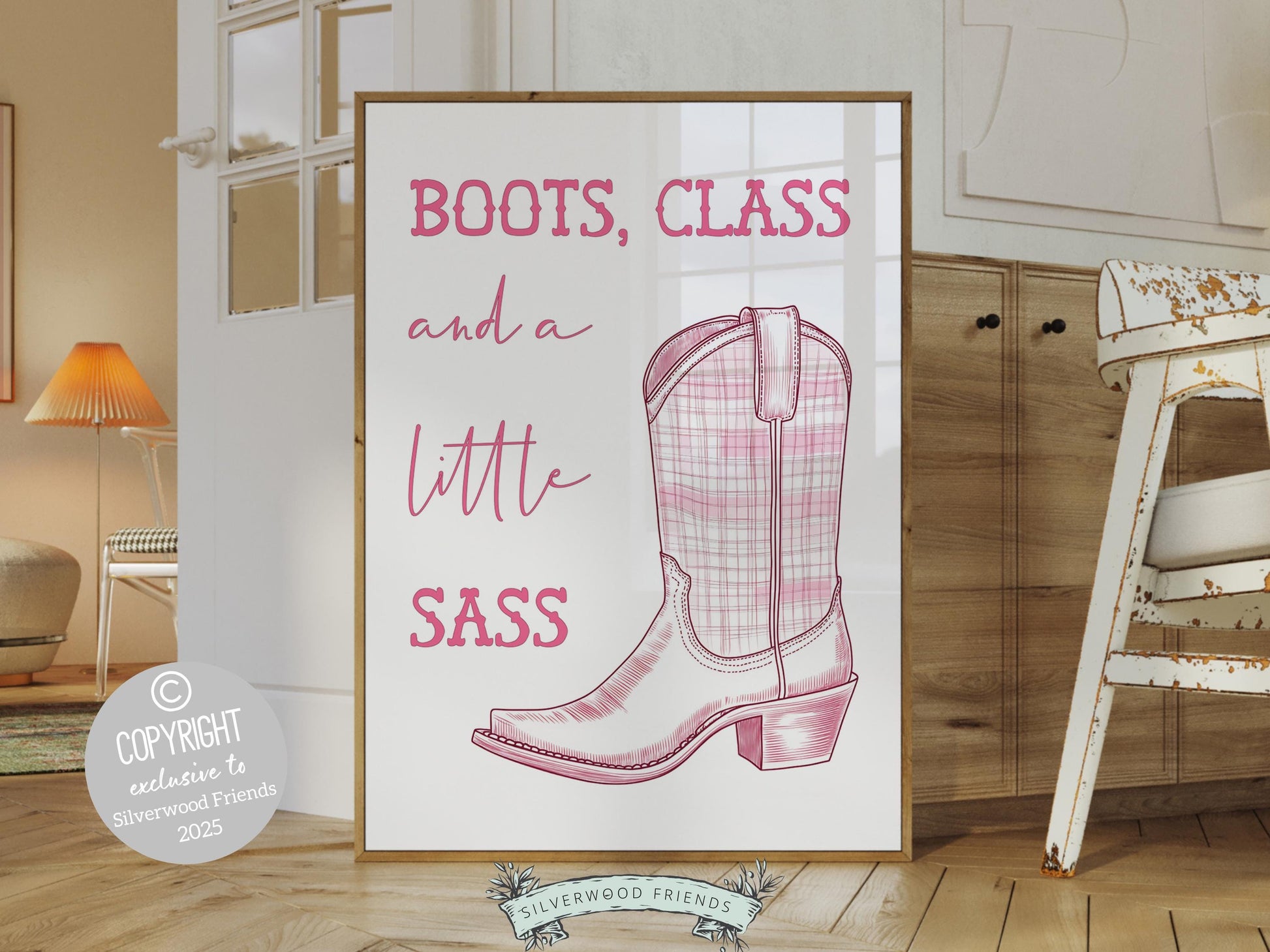 Pink Cowboy Boots Print, Pink Cowgirl Boots Nursery Print, Pink Country Western Nursery Wall Art, Teen Girl Country Wall Decor Digital Print