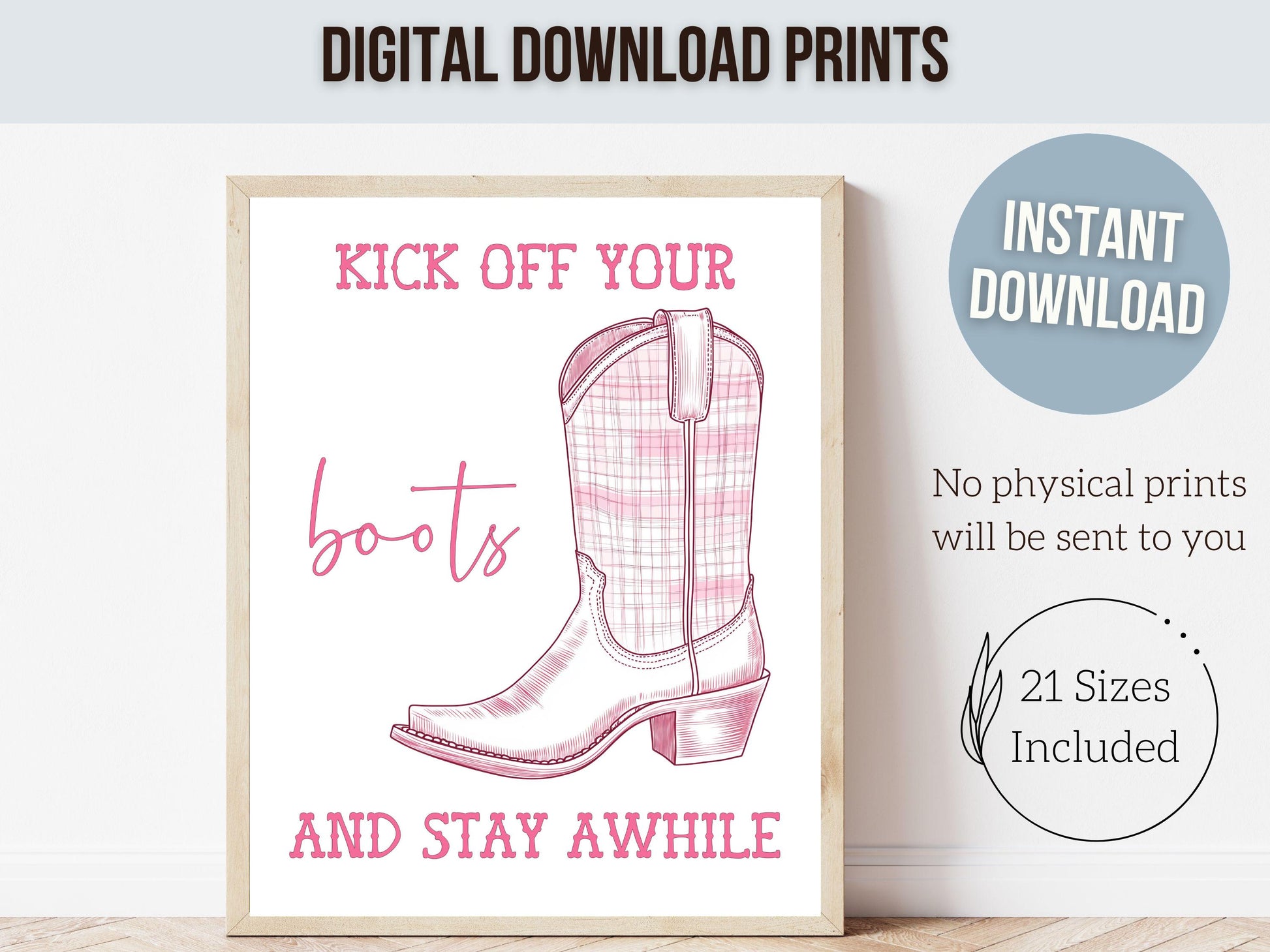 Pink Cowboy Boots Print, Pink Cowgirl Print, Pink Country Western Nursery Wall Art, Front Door Welcome Sign Digital Print