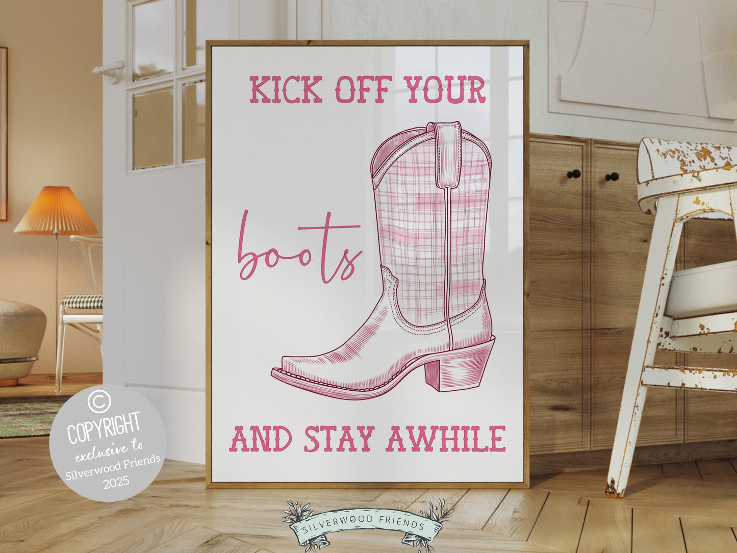 Pink Cowboy Boots Print, Pink Cowgirl Print, Pink Country Western Nursery Wall Art, Front Door Welcome Sign Digital Print