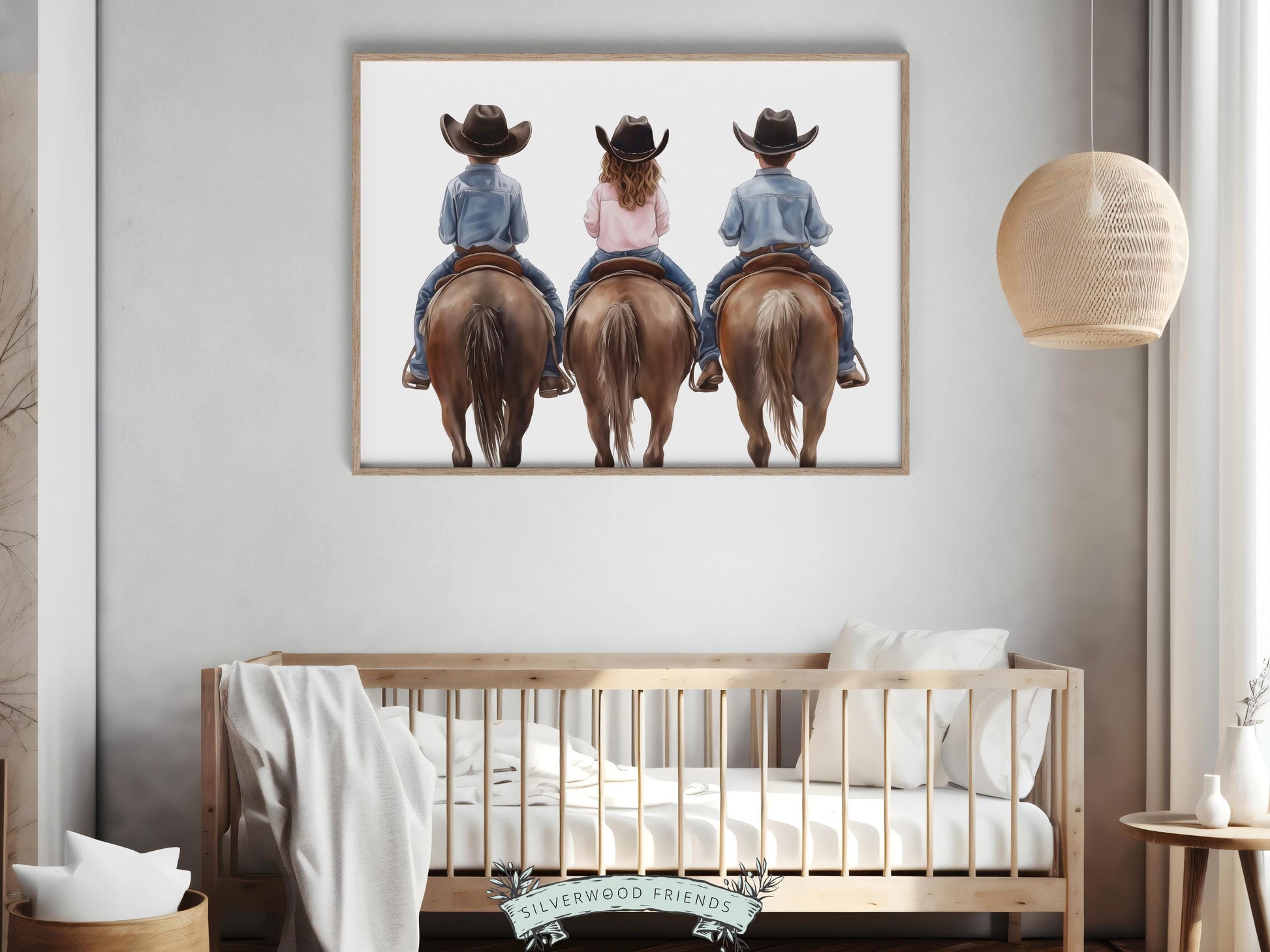 Cowboy Cowgirl Nursery Print, Kids Western Nursery Decor, Brother Sister Sibling Bedroom Cowboy Horse Riding Nursery Wall Art Digital Print