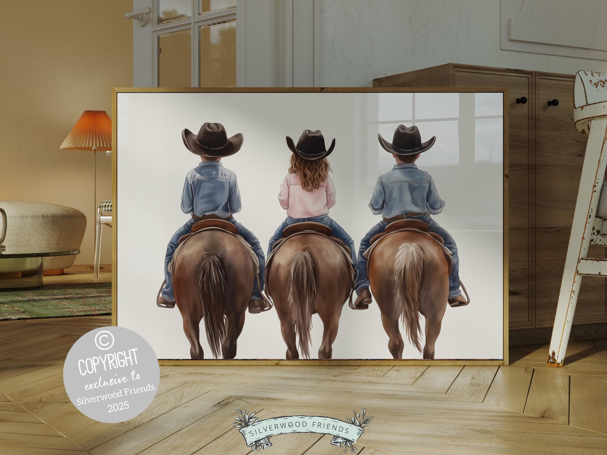 Cowboy Cowgirl Nursery Print, Kids Western Nursery Decor, Brother Sister Sibling Bedroom Cowboy Horse Riding Nursery Wall Art Digital Print