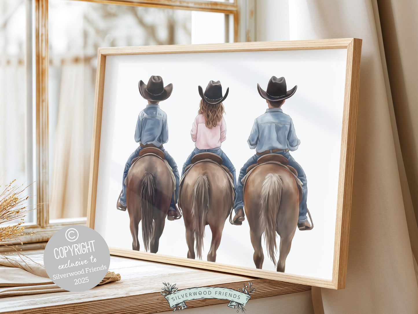 Cowboy Cowgirl Nursery Print, Kids Western Nursery Decor, Brother Sister Sibling Bedroom Cowboy Horse Riding Nursery Wall Art Digital Print