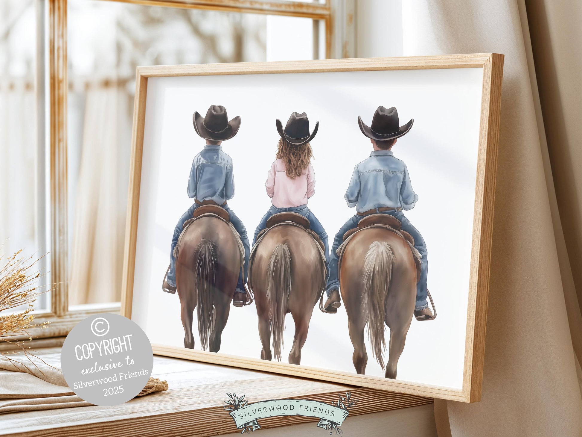 Cowboy Cowgirl Nursery Print, Kids Western Nursery Decor, Brother Sister Sibling Bedroom Cowboy Horse Riding Nursery Wall Art Digital Print