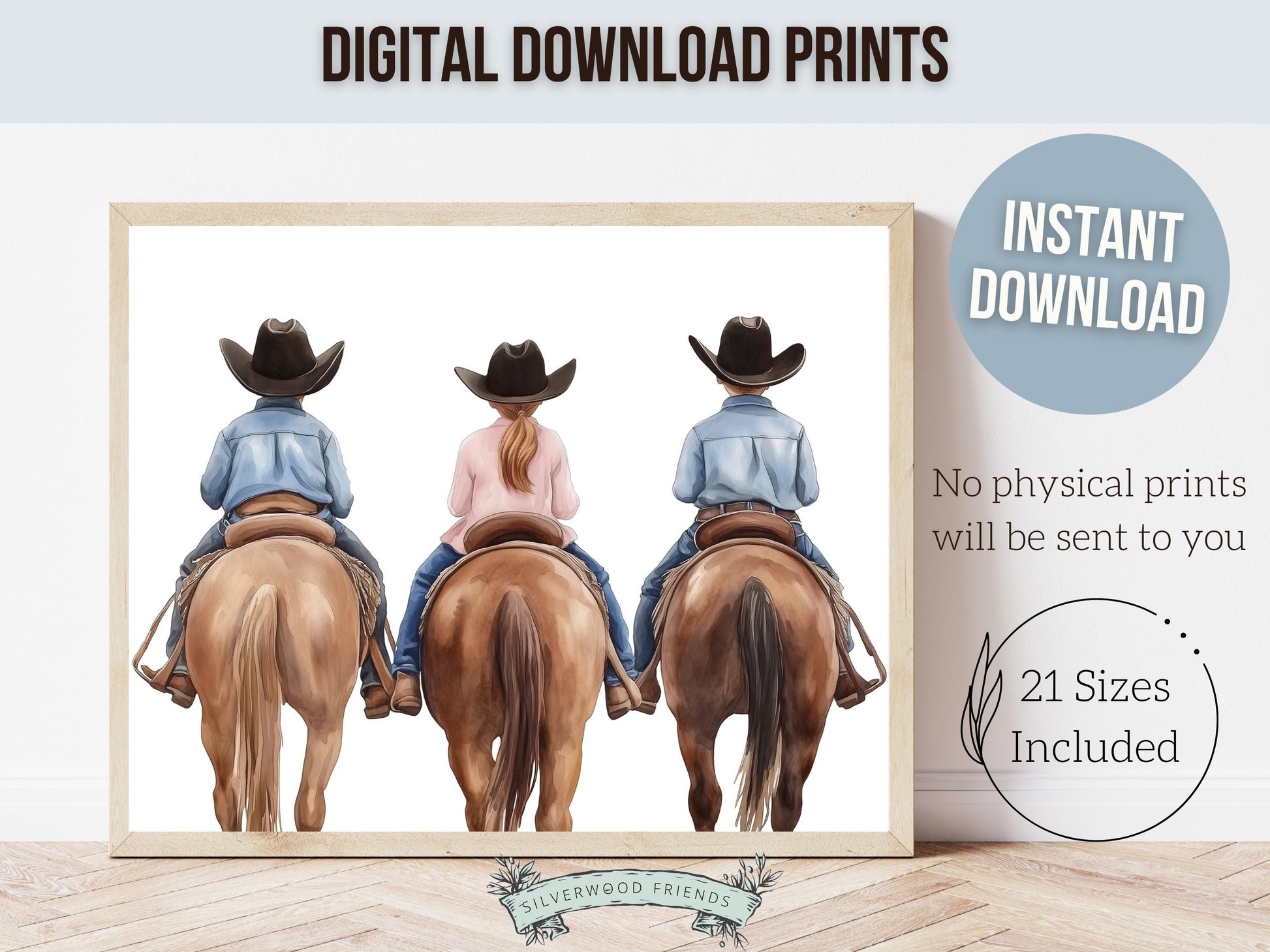 Cowboy Cowgirl Nursery Print, Kids Western Nursery Decor, Brother Sister Sibling Bedroom Country Horse Riding Nursery Wall Art Digital Print