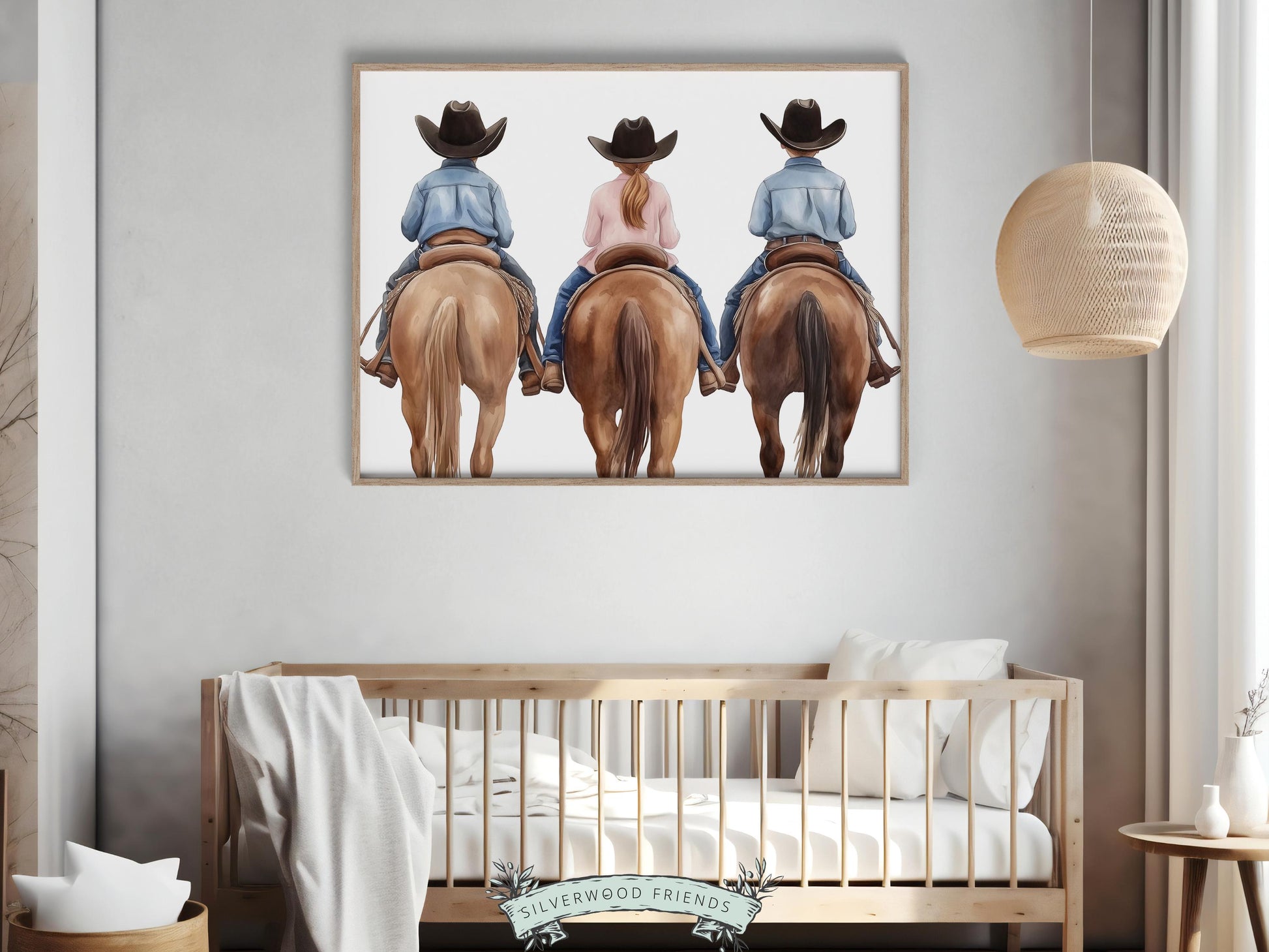 Cowboy Cowgirl Nursery Print, Kids Western Nursery Decor, Brother Sister Sibling Bedroom Country Horse Riding Nursery Wall Art Digital Print