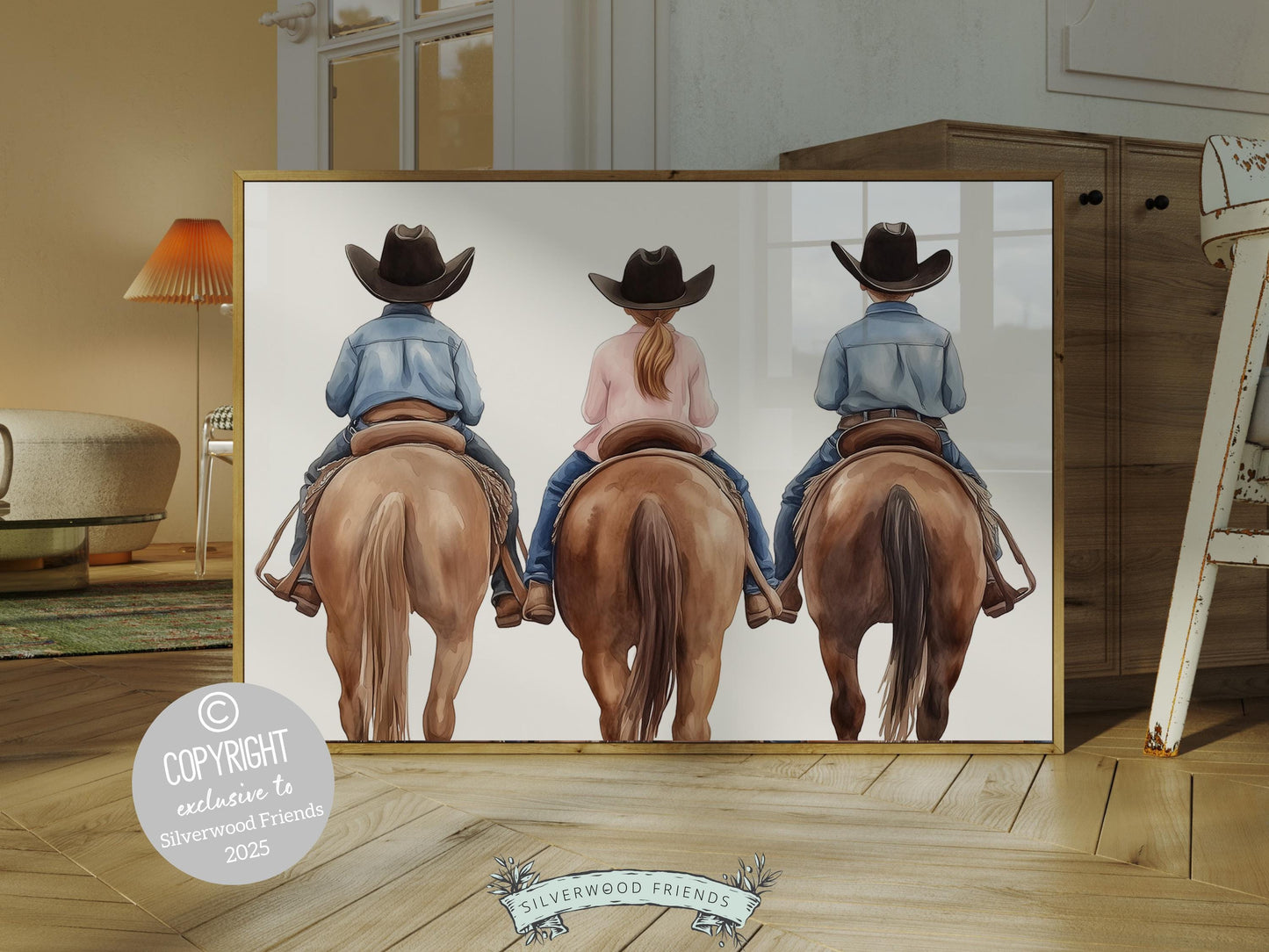 Cowboy Cowgirl Nursery Print, Kids Western Nursery Decor, Brother Sister Sibling Bedroom Country Horse Riding Nursery Wall Art Digital Print