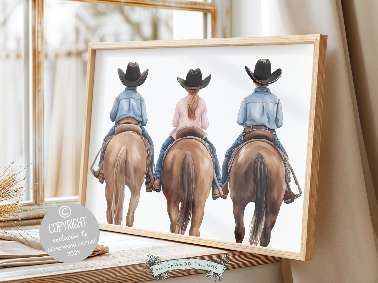 Cowboy Cowgirl Nursery Print, Kids Western Nursery Decor, Brother Sister Sibling Bedroom Country Horse Riding Nursery Wall Art Digital Print