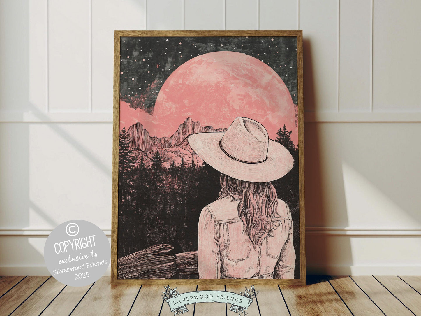 Cowgirl Print, Girl's Western Nursery Decor, Preppy Dorm Room Wall Decor, Moody South West Wall Art, Dopamine Decor, Full Moon Digital Print