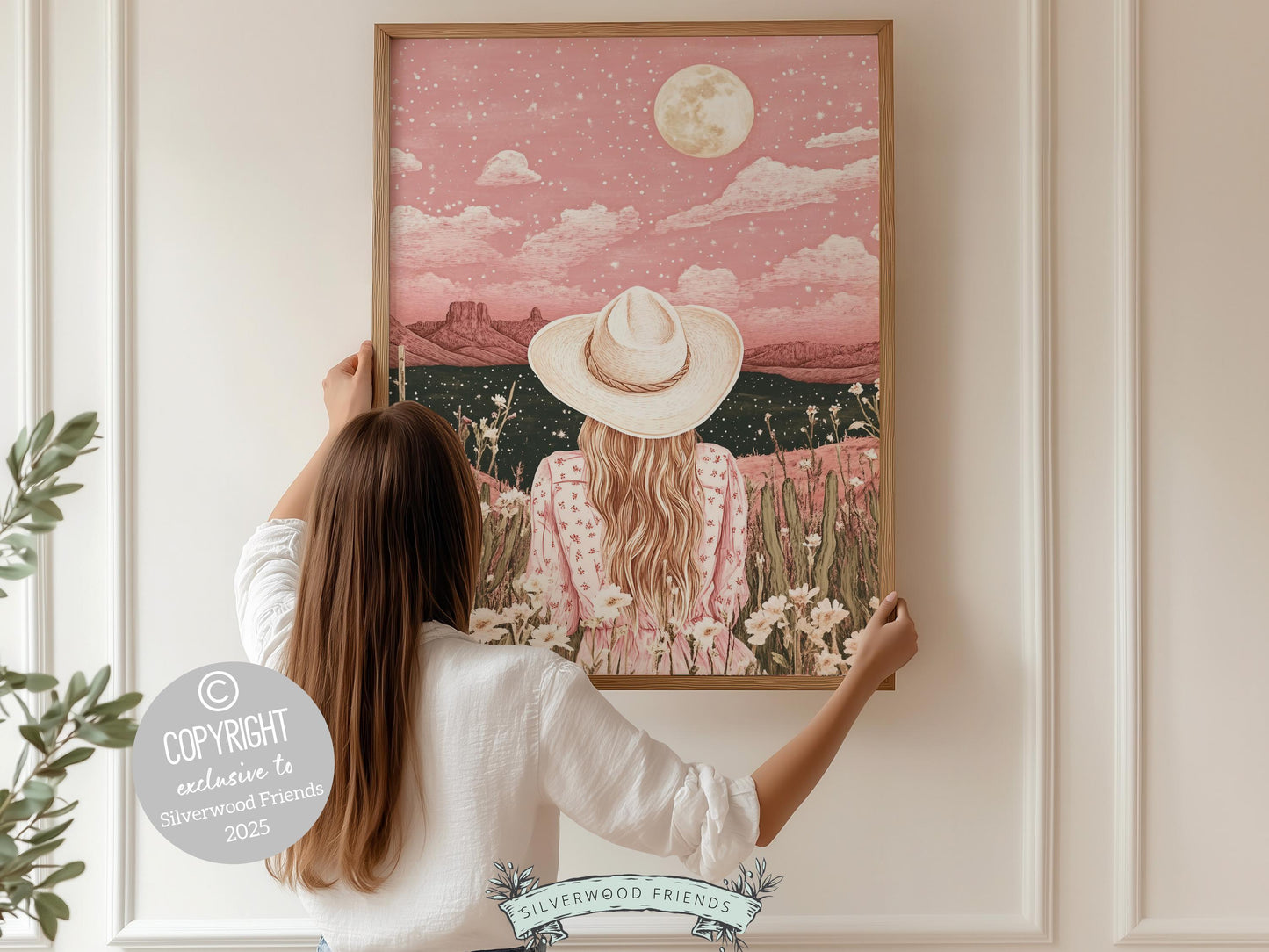 Pink Cowgirl Western Print, Preppy Dorm Room Desert Wall Decor, Moody South West Nursery Wall Art, Girl's Trendy Wall Decor Digital Print
