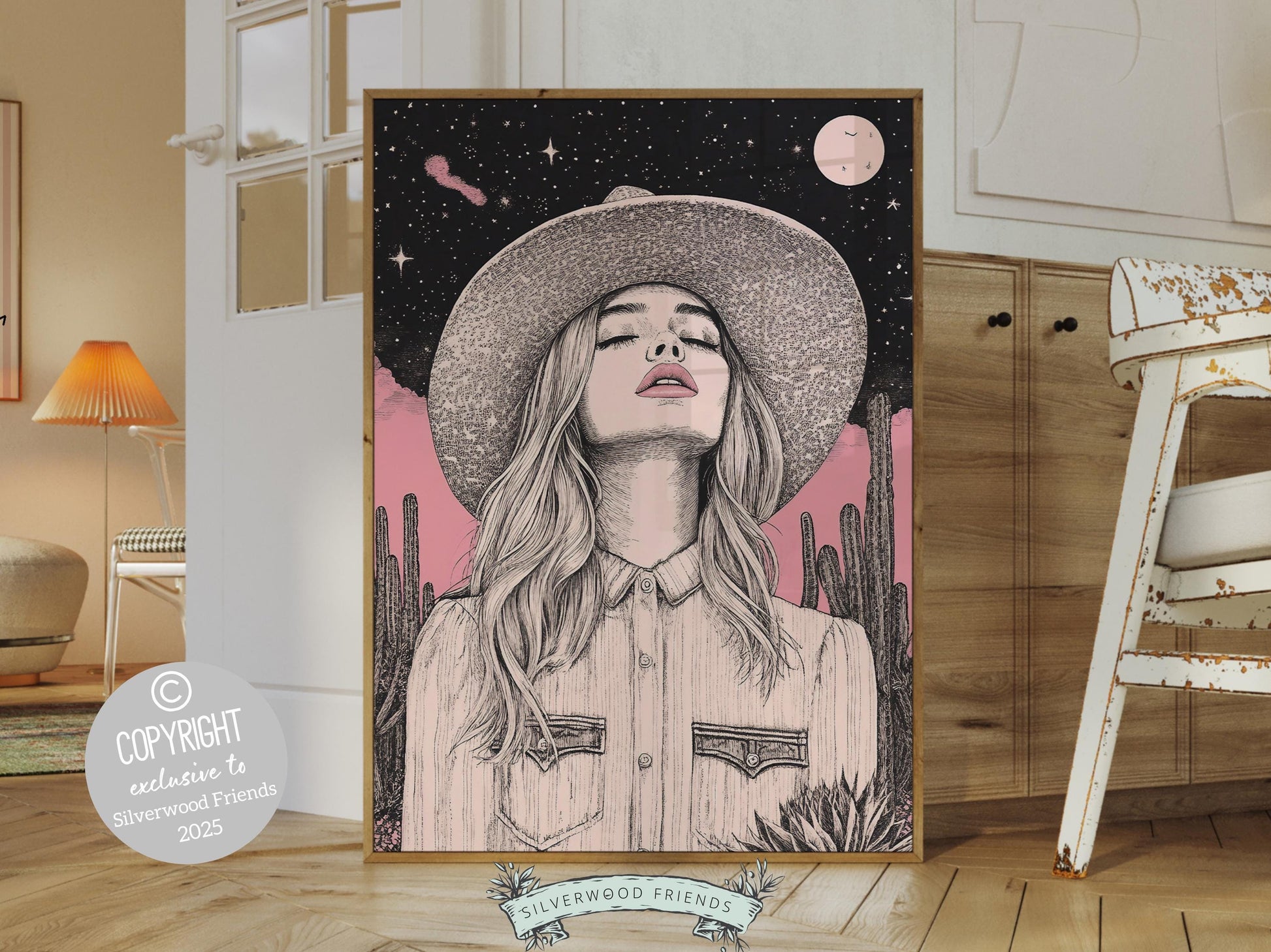 Pink Cowgirl Western Print, Preppy Dorm Room Wall Decor, Moody Western Nursery Wall Art, Girly Teen Girl Western Wall Decor Digital Print