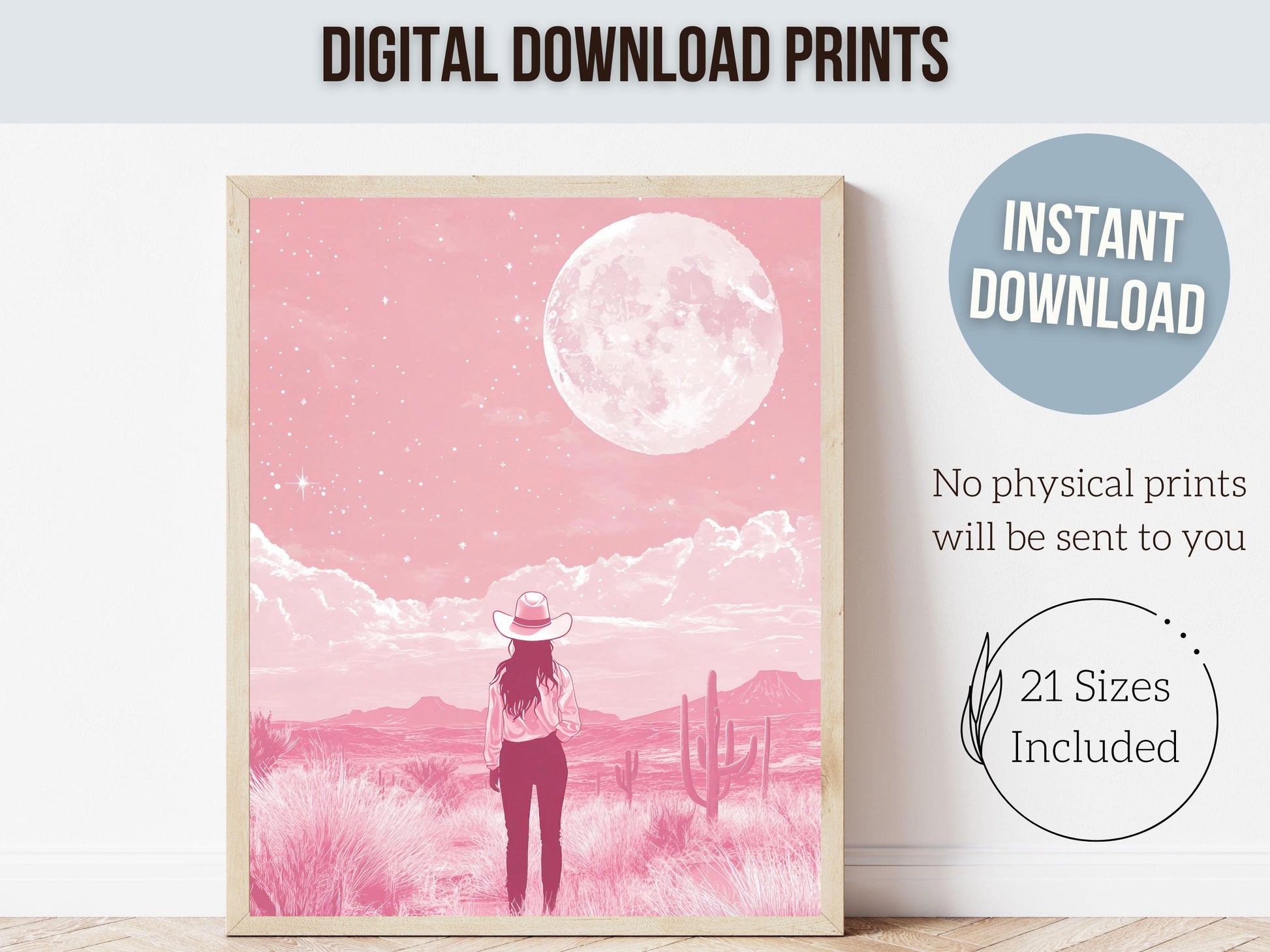 Pink Cowgirl Western Print, Preppy Dorm Room Desert Wall Decor, Moody South West Nursery Wall Art, Teen Girl Trendy Wall Decor Digital Print