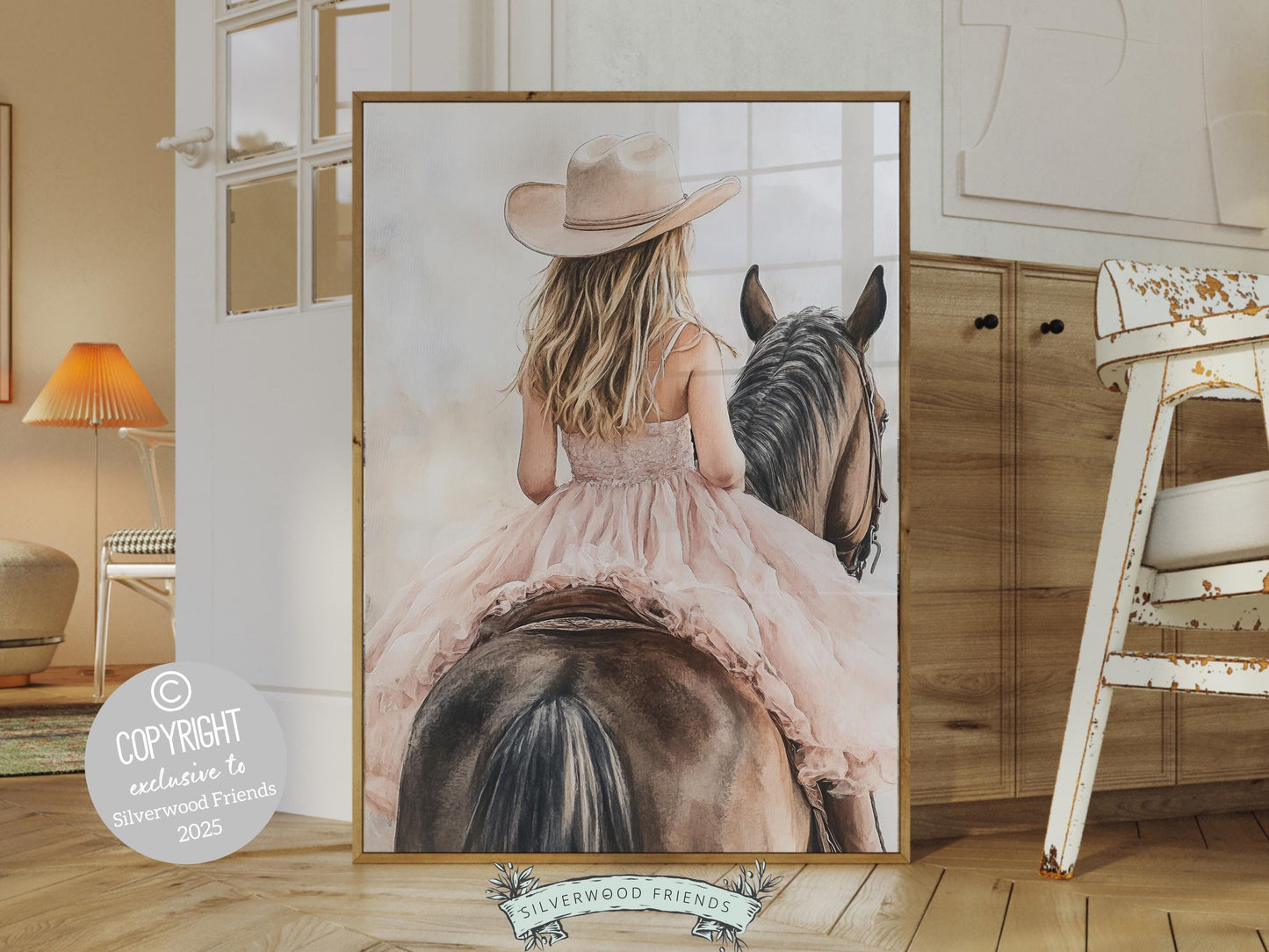 Cowgirl Nursery Print, Baby Girl Western Cowgirl Nursery Decor, Little Girl Horse Riding Nursery Wall Art, Girl's Horse Room Digital Print