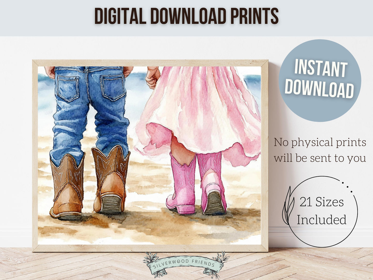 Coastal Cowgirl Nursery Print, Cowboy Nursery Decor, Sibling Western Nursery Decor, Brother Sister Farmhouse Nursery Wall Art Digital Print