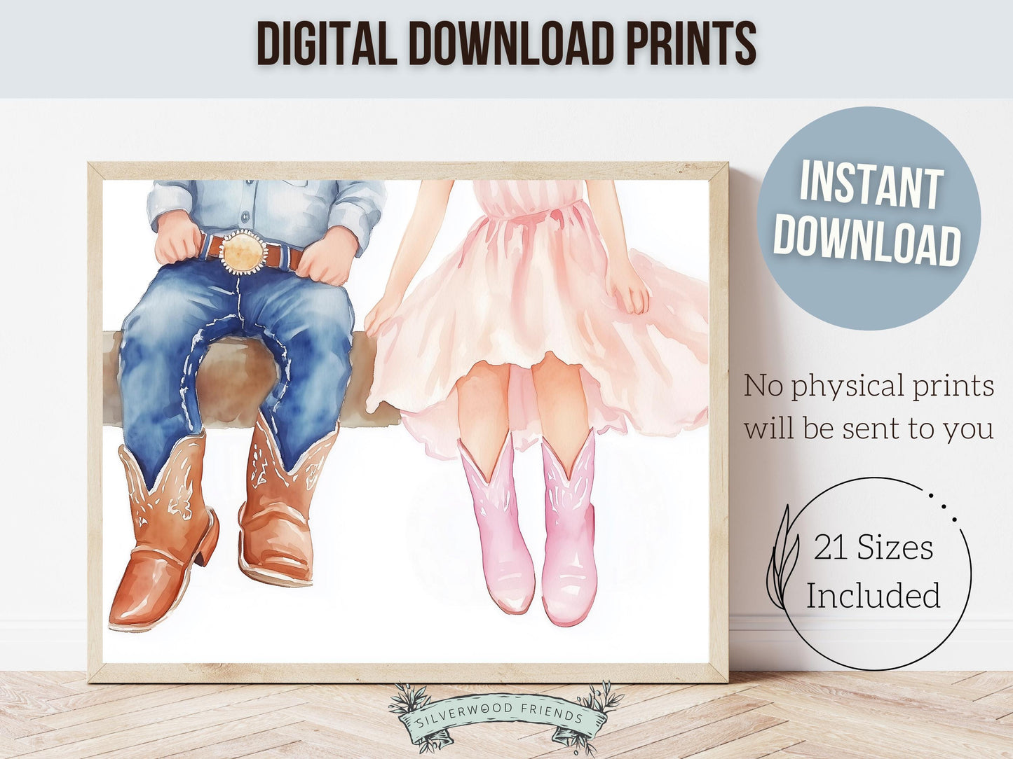 Cowboy Boots Print, Cowgirl Nursery Decor, Sibling Western Nursery Decor, Kids Country Farmhouse Horse Riding Nursery Wall Art Digital Print