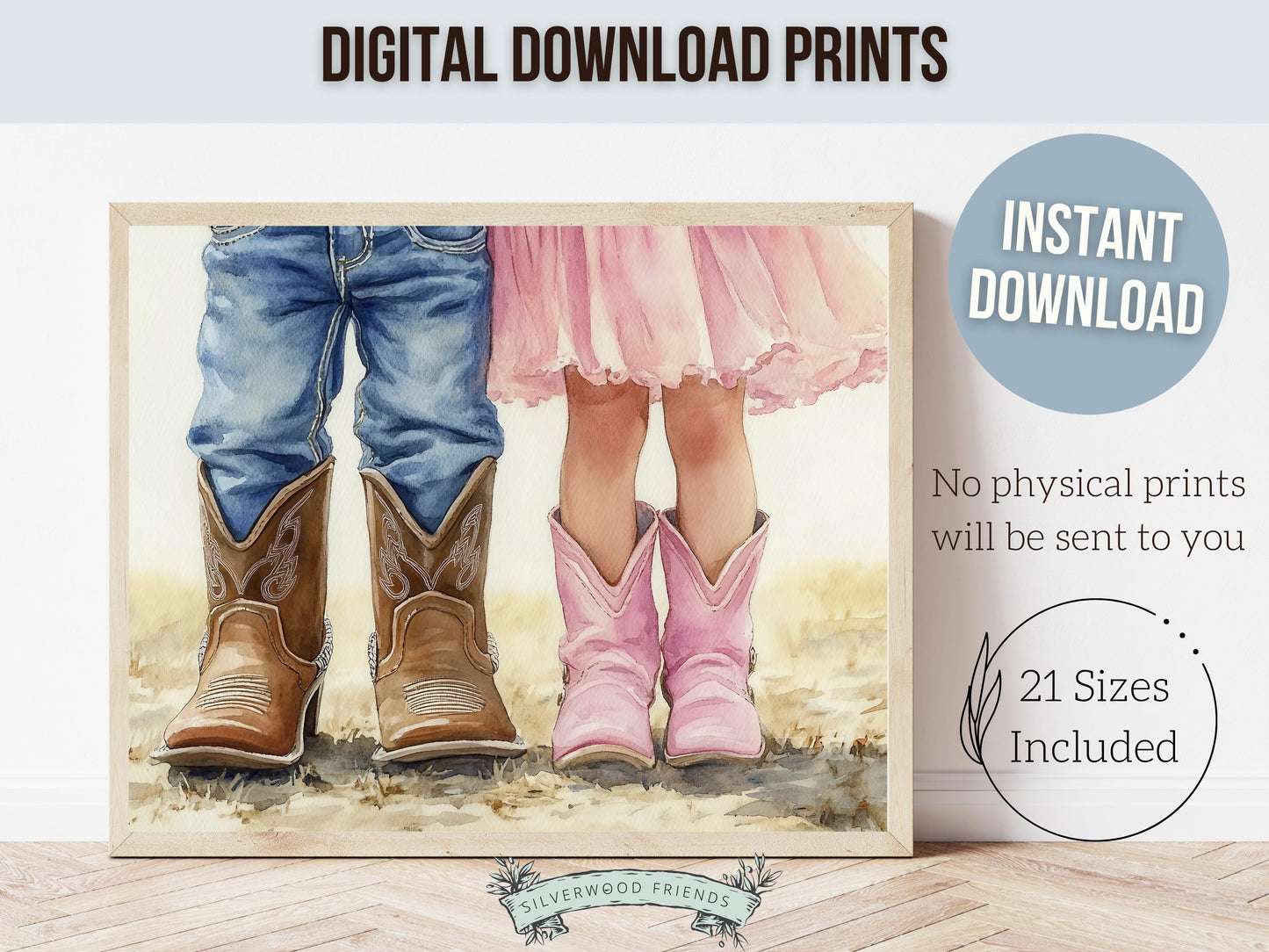 Cowboy Boots Print, Cowgirl Cowboy Nursery Decor, Sibling Western Nursery Decor, Twin Baby Country Farmhouse Nursery Wall Art Digital Print