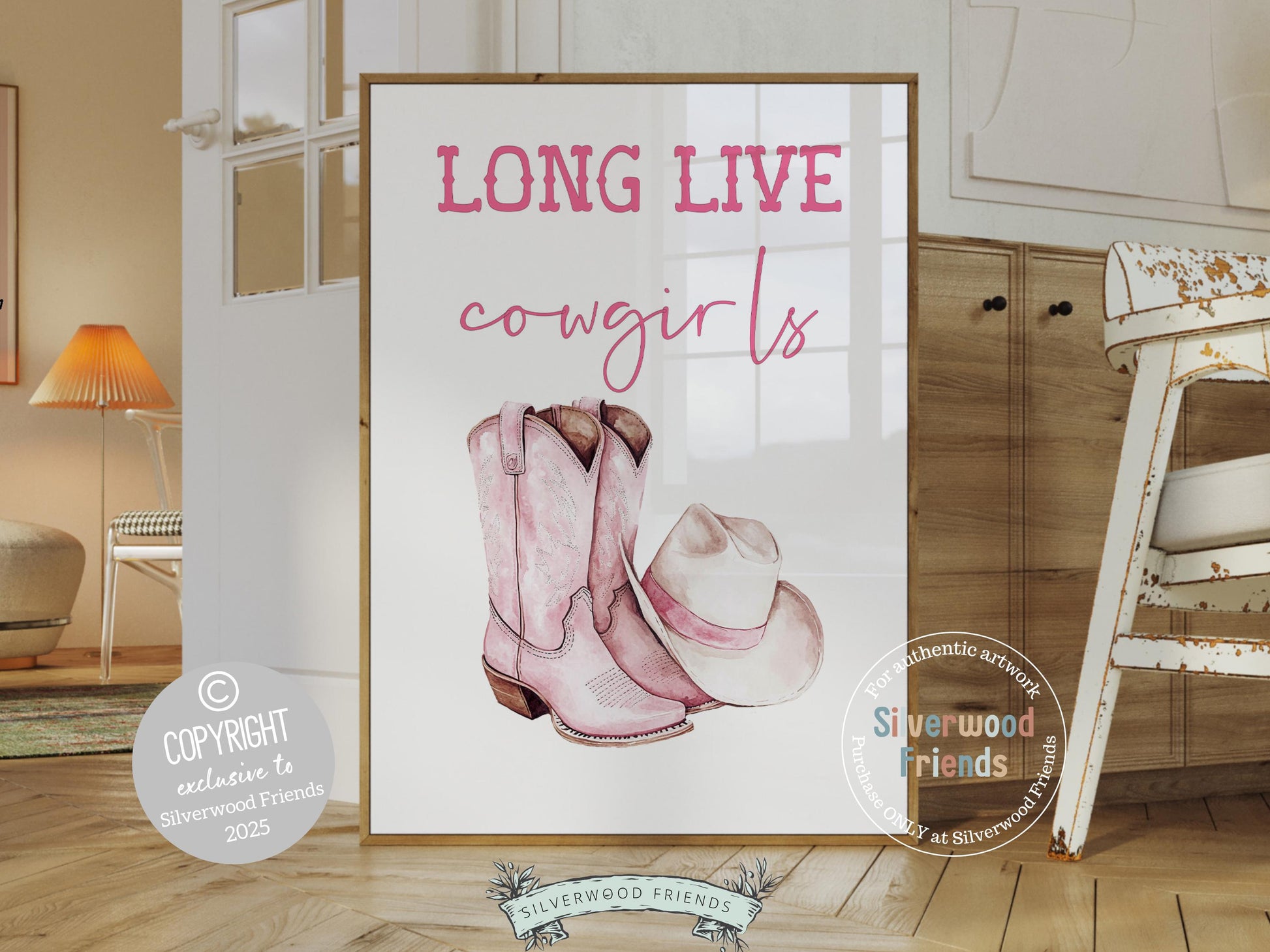 Pink Cowboy Hat Boots Print, Long Live Cowgirls Print, Country Coastal Cowgirl Nursery Print, Teen Girl Country Western Decor Digital Print