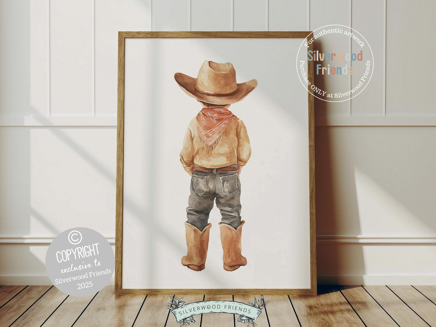 Add a touch of rustic charm to your baby boy&#39;s nursery with our Cowboy Nursery Print, featuring an adorable little watercolor cowboy. Perfect for western themed decor and a thoughtful baby shower gift for horse loving families.