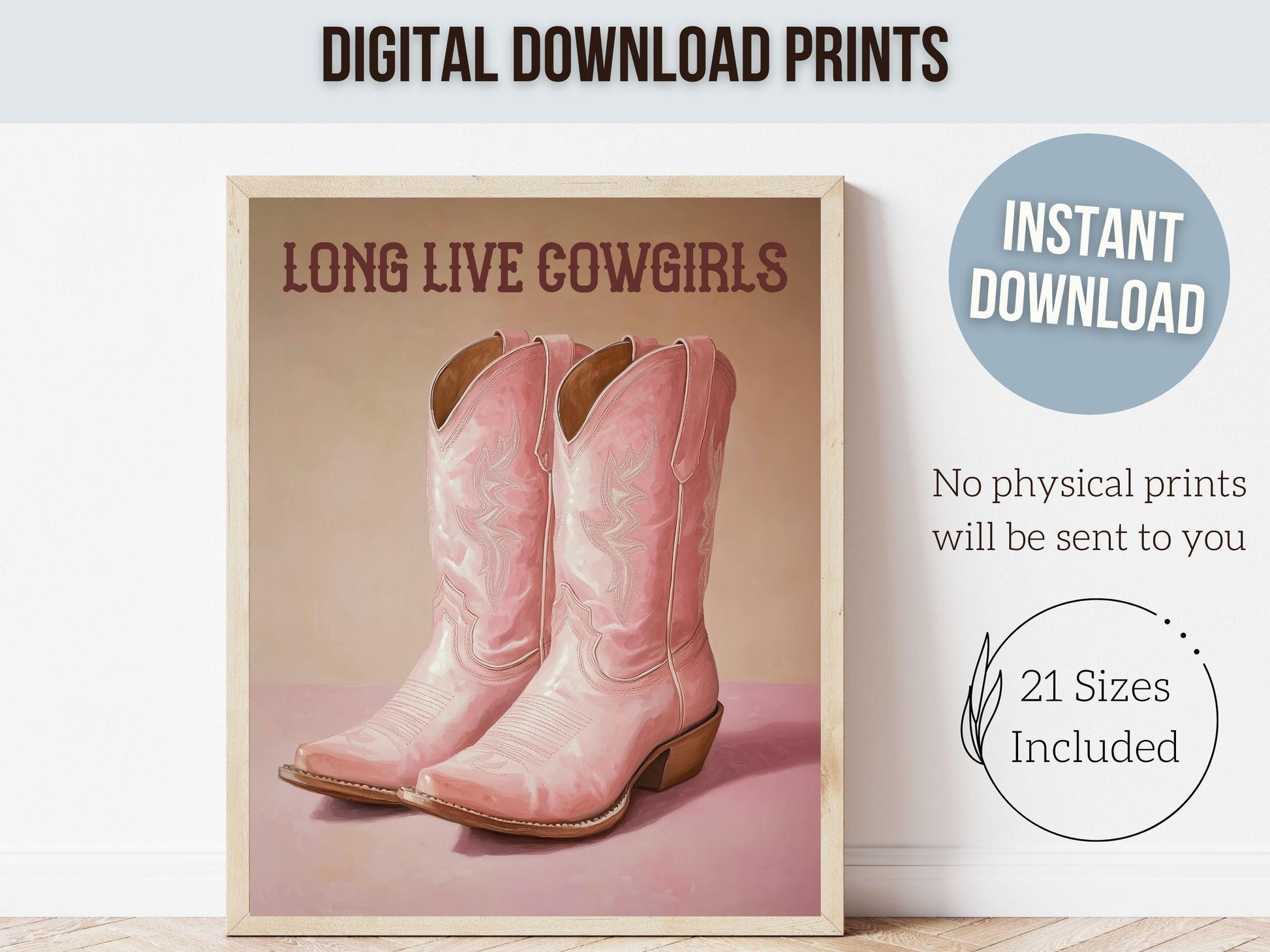 Pink Cowboy Boots Print, Long Live Cowgirls Print, Country Coastal Cowgirl Nursery Print, Teen Girl Country Western Wall Decor Digital Print