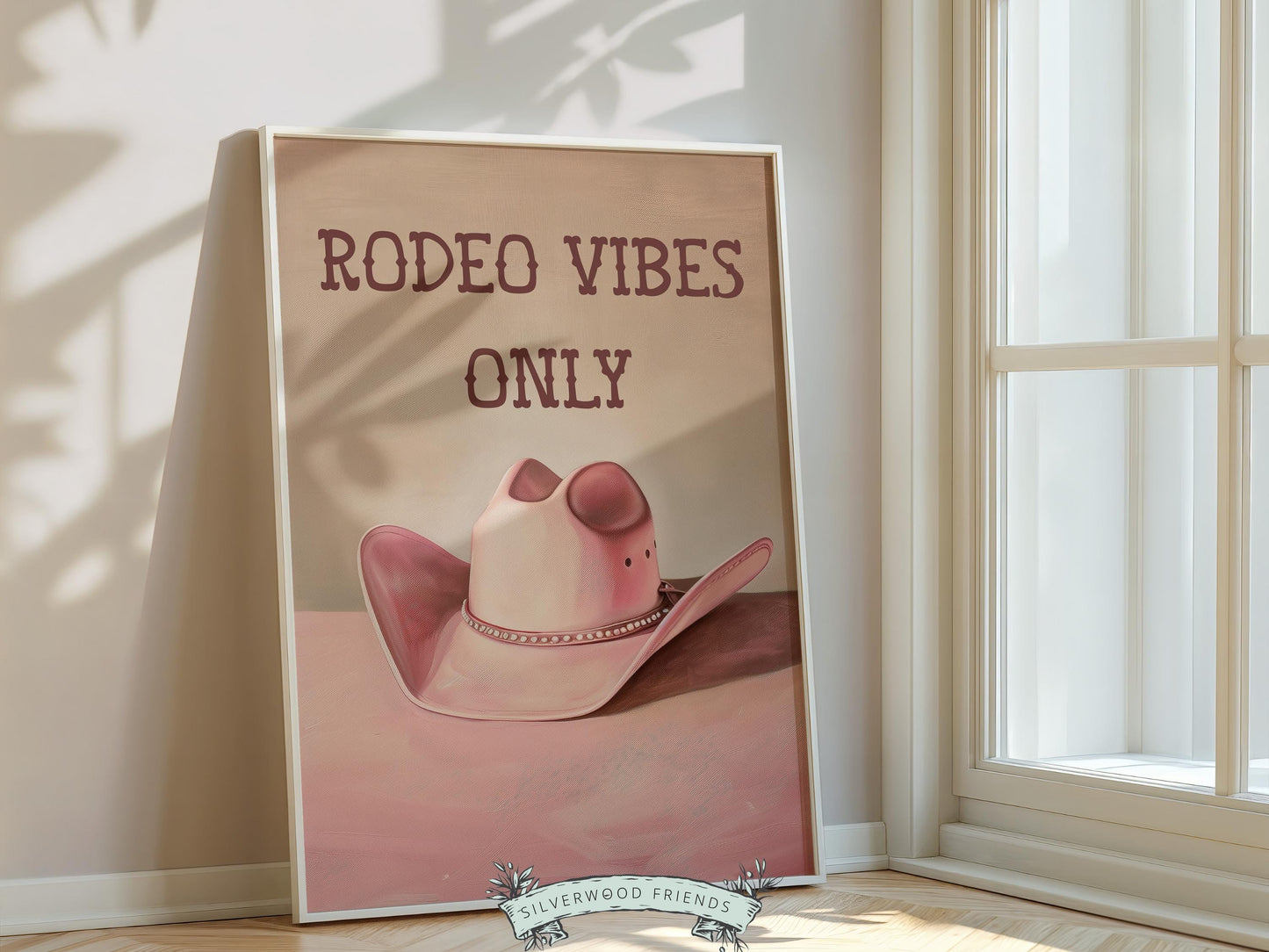 Pink Cowboy Hat Print, Rodeo Vibes Only Print, Country Coastal Cowgirl Nursery Print, Teen Girl Country Western Wall Decor Digital Print