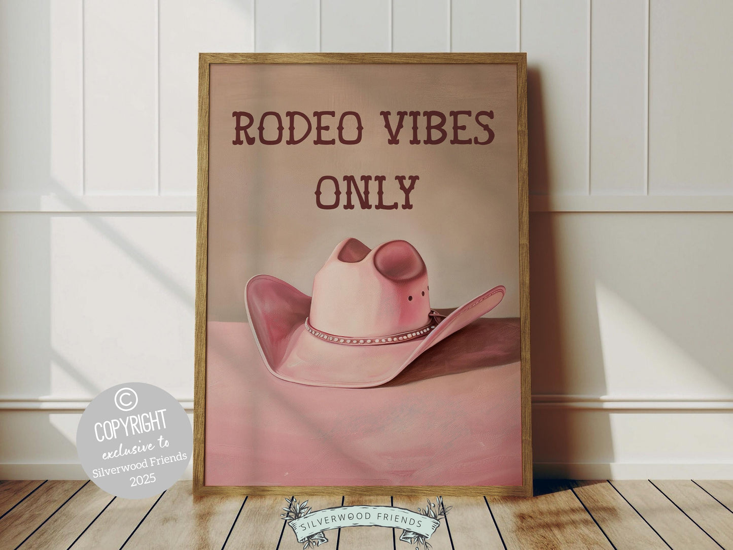 Pink Cowboy Hat Print, Rodeo Vibes Only Print, Country Coastal Cowgirl Nursery Print, Teen Girl Country Western Wall Decor Digital Print