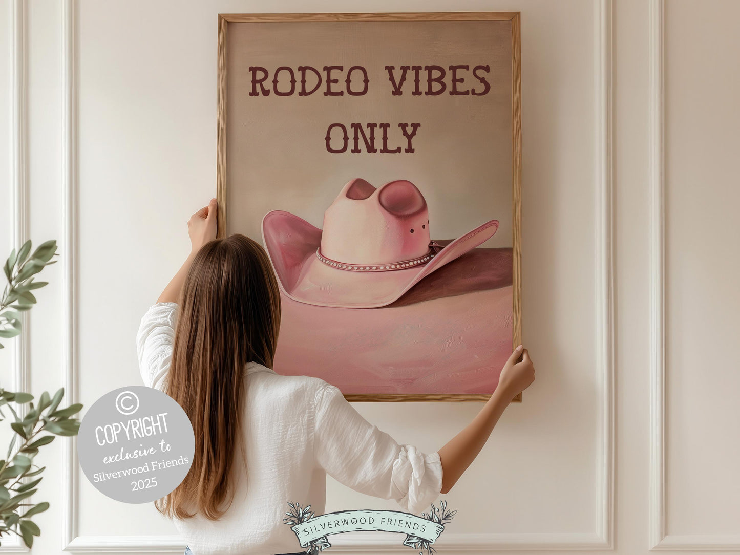 Pink Cowboy Hat Print, Rodeo Vibes Only Print, Country Coastal Cowgirl Nursery Print, Teen Girl Country Western Wall Decor Digital Print